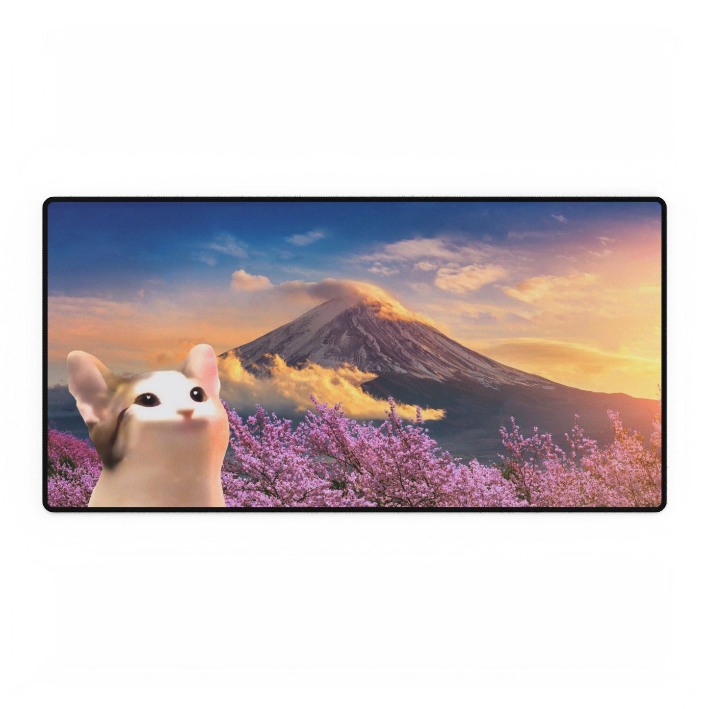 POPCAT Desk Mat with Mountain Scenery, Office Decor, Gaming Mouse Pad, Cute Cat Gifts, Desk Accessories