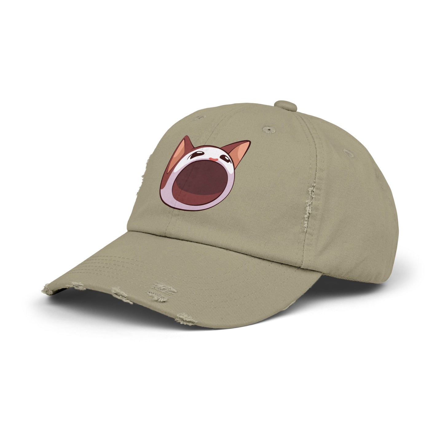 POPCAT Unisex Distressed Cap with Playful Cat Design, Funny Hat for Cat Lovers, Casual Accessory for Summer, Birthday Gift, Pet Enthusiast Cap