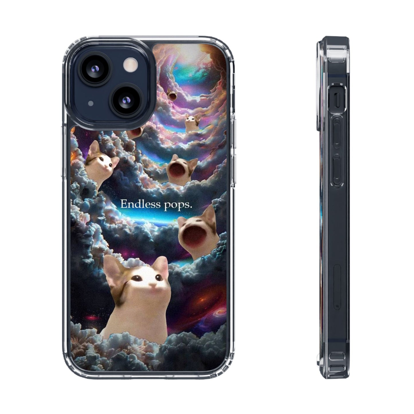 POPCAT Galaxy Cat Clear Phone Case, Cute Animal Phone Cover, Customizable Phone Accessory, Gift for Cat Lovers, Funny Phone Case