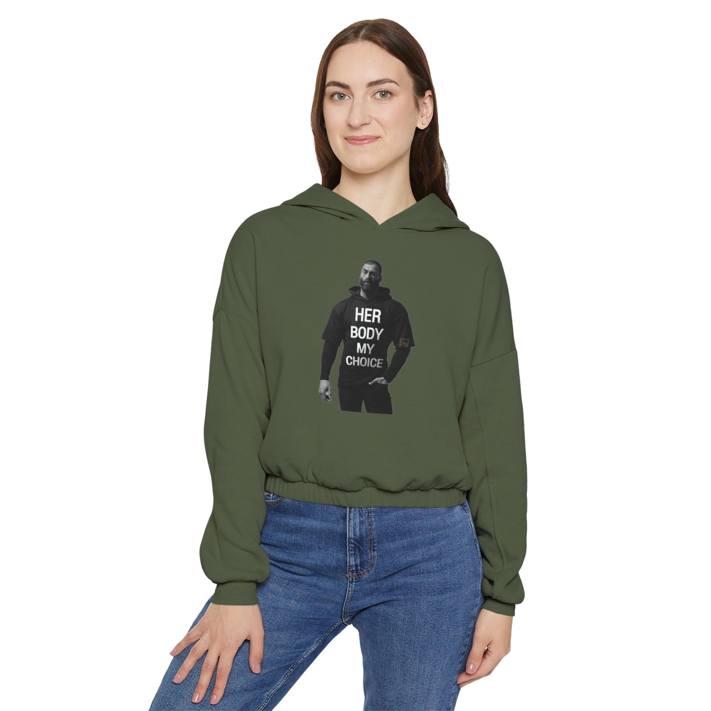 GIGA Empowering Women's Cinched Bottom Hoodie - Her Body My Choice, Feminist Apparel, Activist Fashion, Gift for Her, Casual Wear