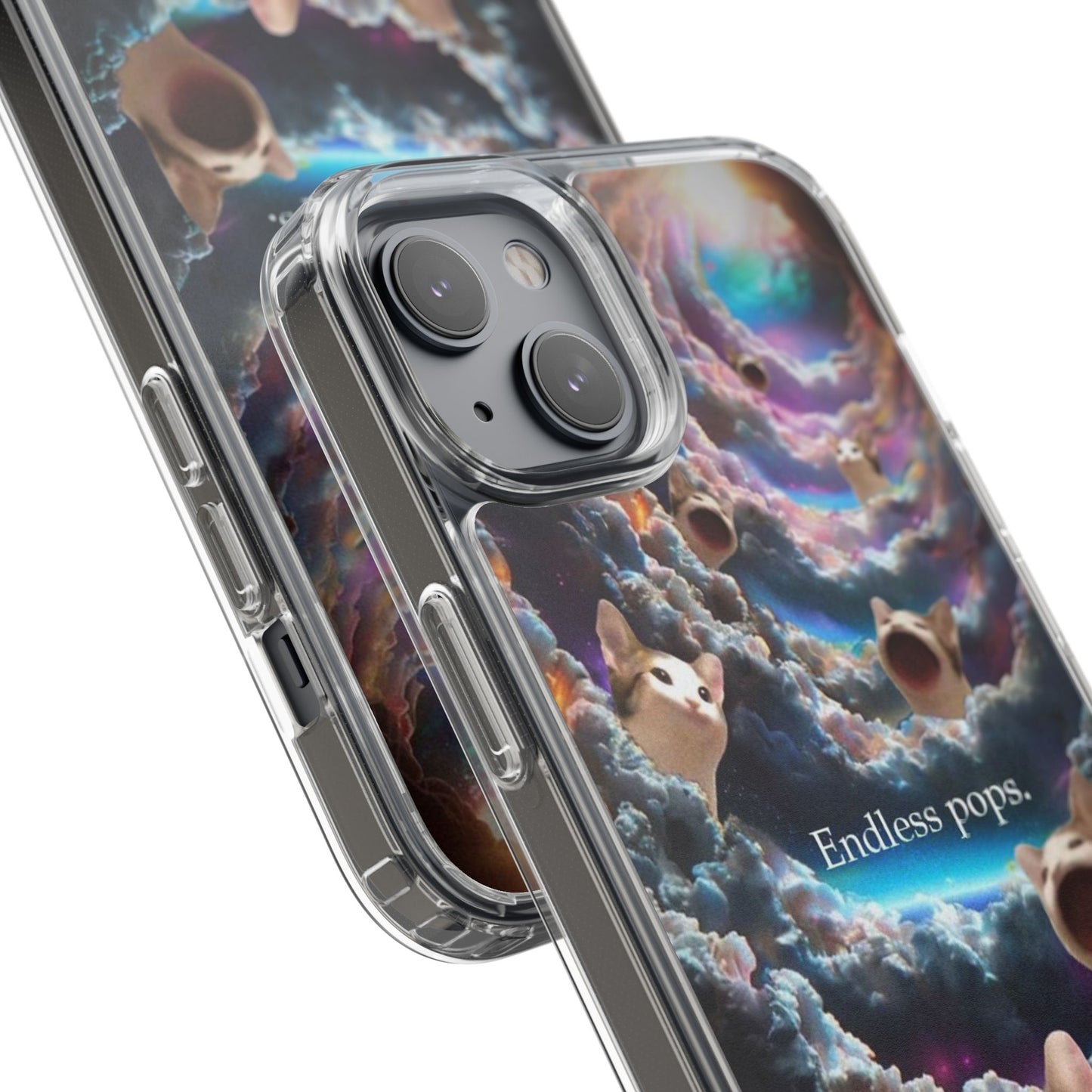 POPCAT Galaxy Cat Clear Phone Case, Cute Animal Phone Cover, Customizable Phone Accessory, Gift for Cat Lovers, Funny Phone Case