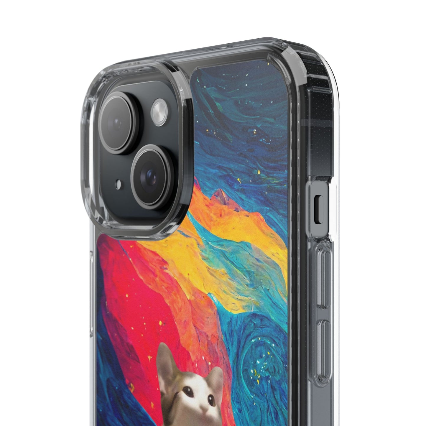 POPCAT Colorful Cat Phone Case, Artistic Clear Cases for Cat Lovers, Unique Gift, Customizable Phone Cover, Fun Pet Accessory, Vibrant Design