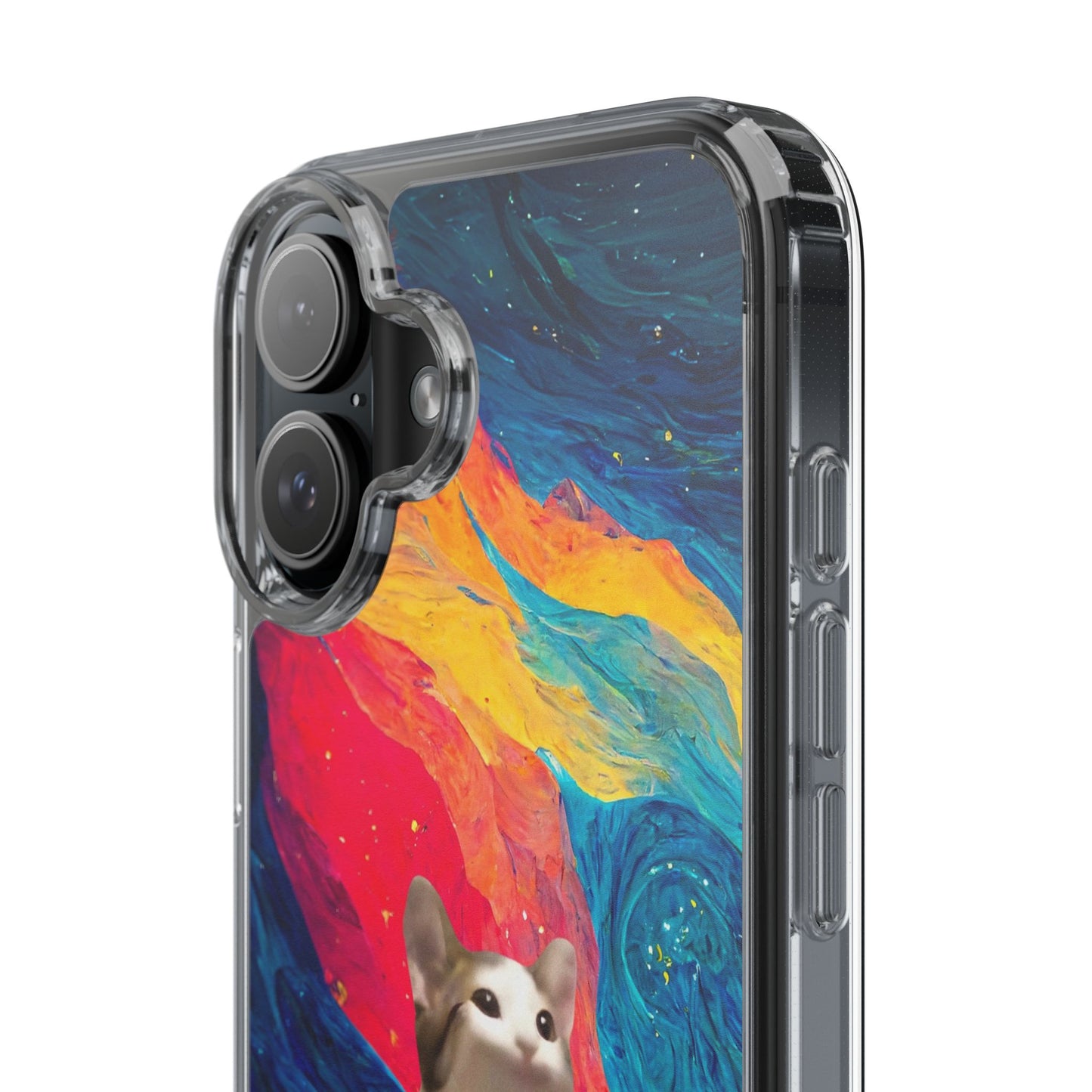 POPCAT Colorful Cat Phone Case, Artistic Clear Cases for Cat Lovers, Unique Gift, Customizable Phone Cover, Fun Pet Accessory, Vibrant Design