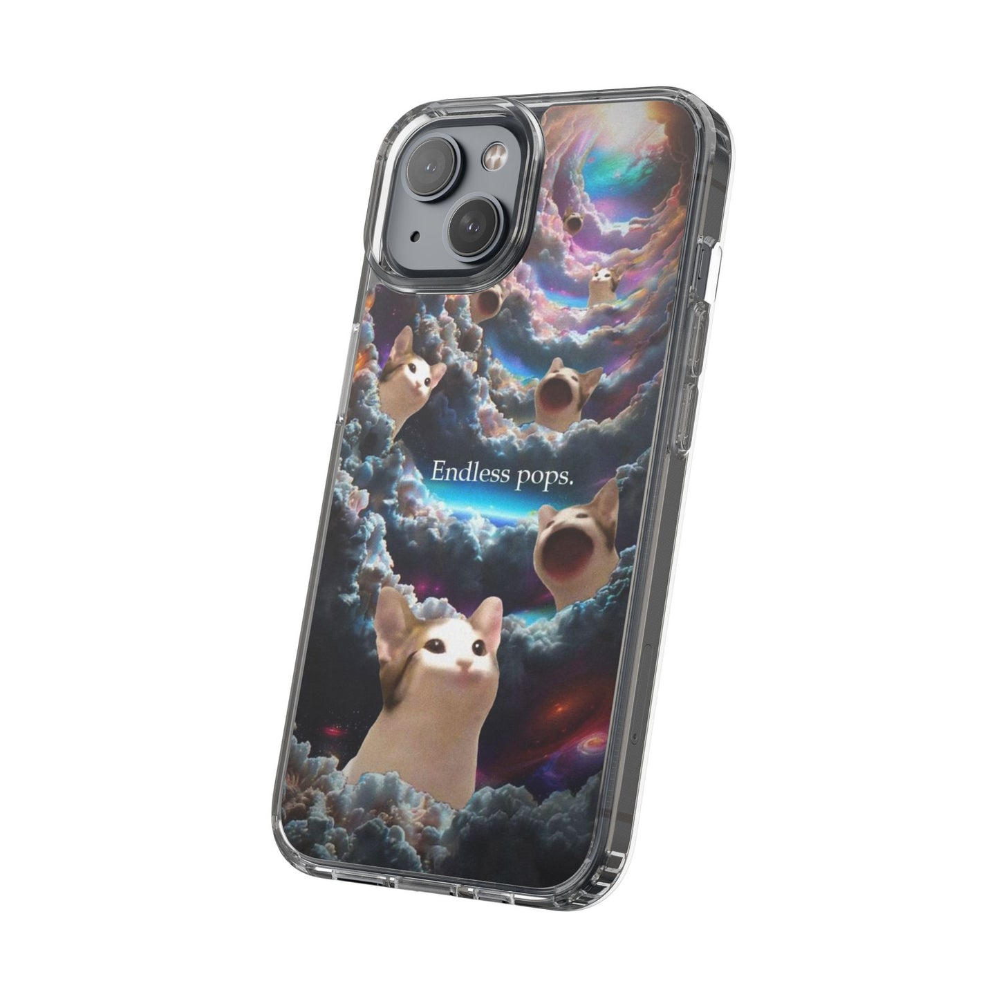 POPCAT Galaxy Cat Clear Phone Case, Cute Animal Phone Cover, Customizable Phone Accessory, Gift for Cat Lovers, Funny Phone Case