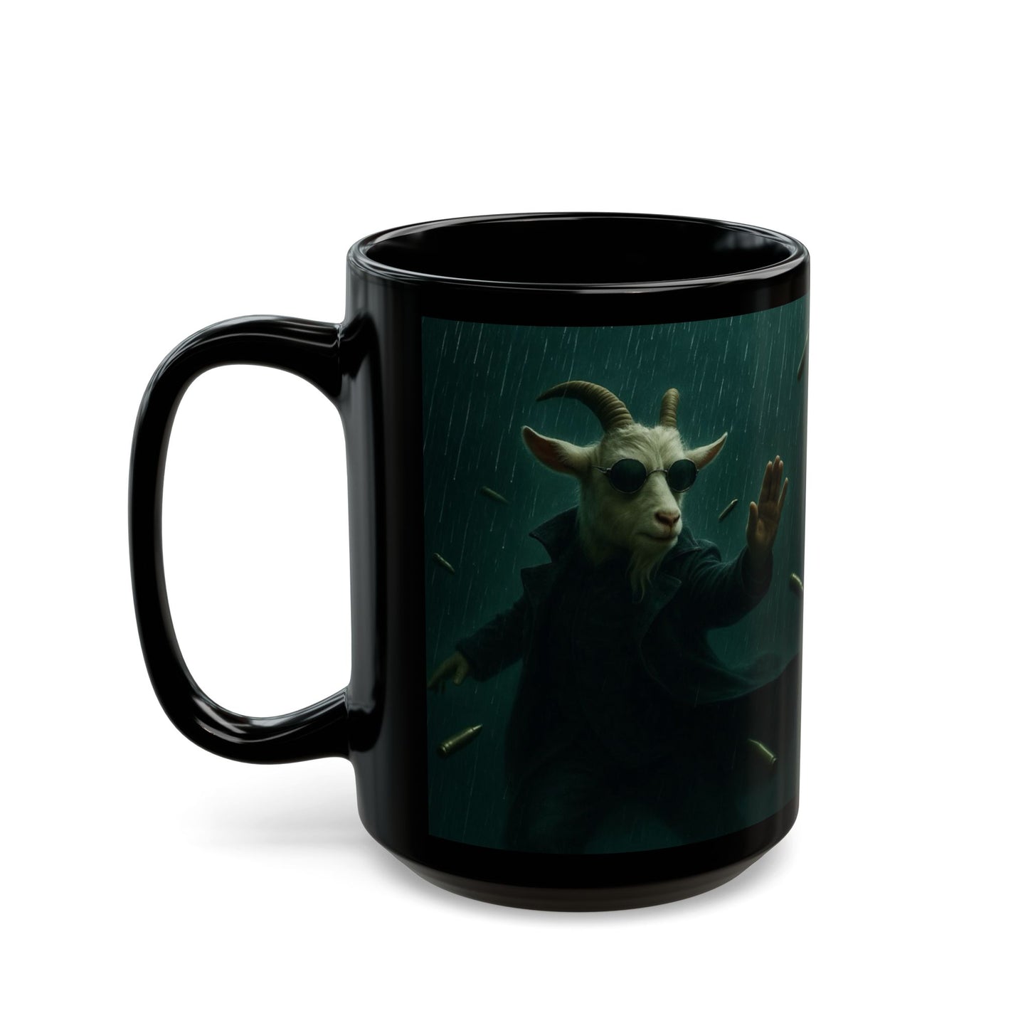 Matrix Goat Themed Black Mug, Unique Gift for Creatives, Coffee Lover's Necessity, Perfect for Halloween, Occasional Décor