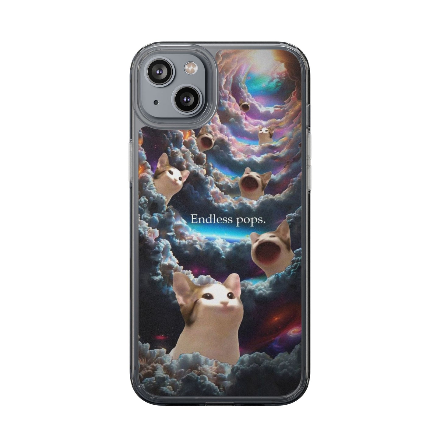 POPCAT Galaxy Cat Clear Phone Case, Cute Animal Phone Cover, Customizable Phone Accessory, Gift for Cat Lovers, Funny Phone Case