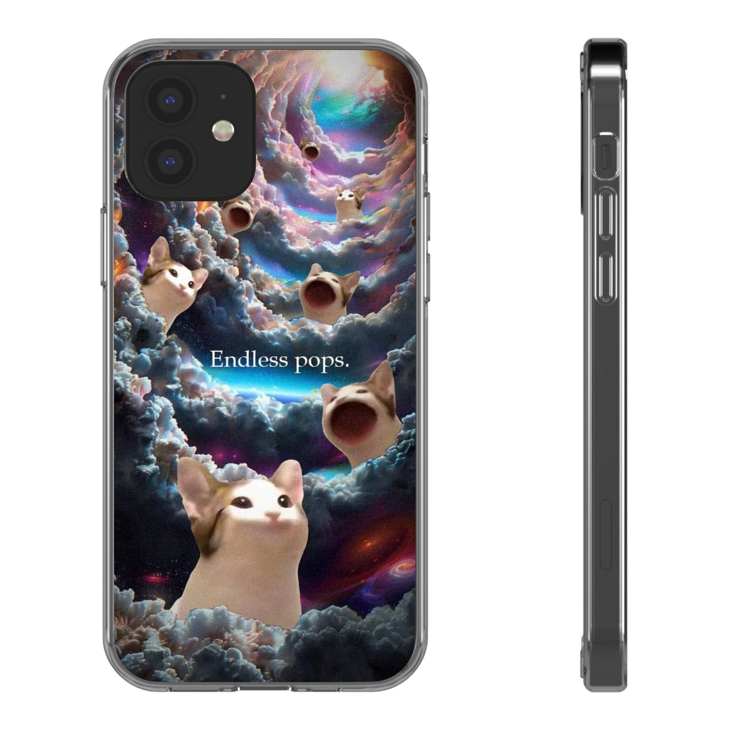 POPCAT Galaxy Cat Clear Phone Case, Cute Animal Phone Cover, Customizable Phone Accessory, Gift for Cat Lovers, Funny Phone Case