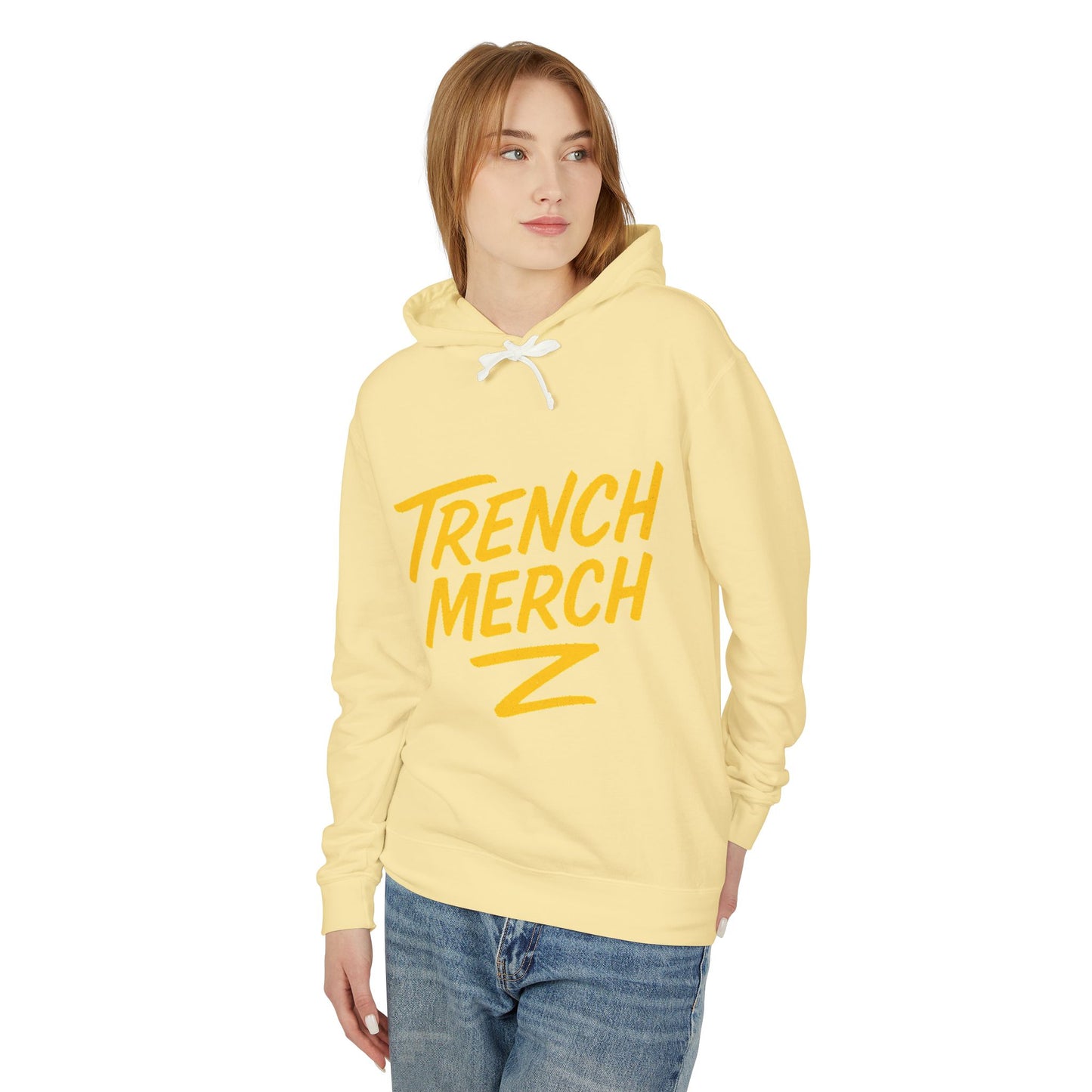 Trench Merch Unisex Lightweight Hooded Sweatshirt, Casual Streetwear, Spring Fashion, Gift for Friends, Layering Essential, Trendy Outfit