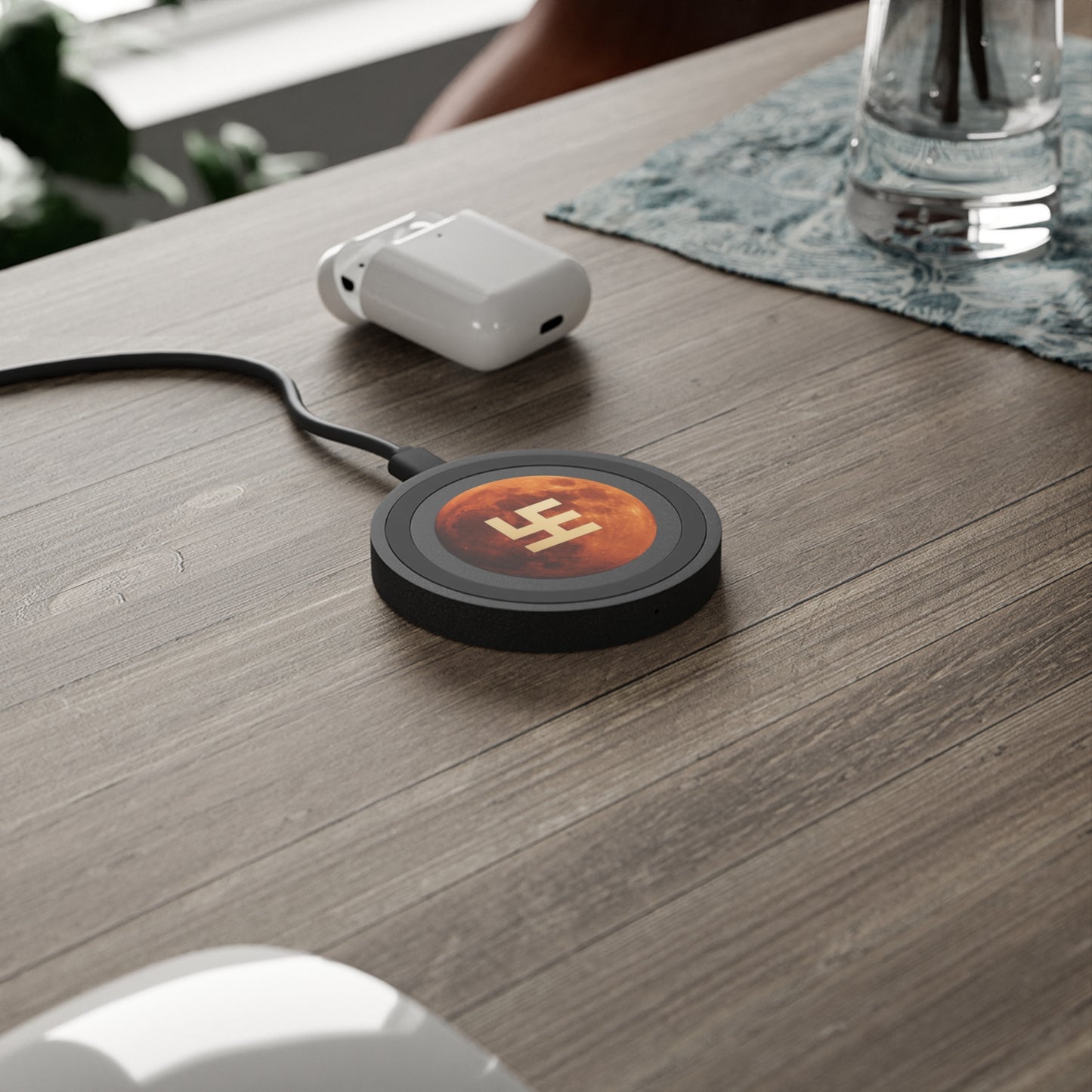 Swasticoin Moon Phase Wireless Charging Pad, Unique Tech Gift, Minimalist Desk Decor, Modern Home Office Accessory, Perfect for Any Occasion