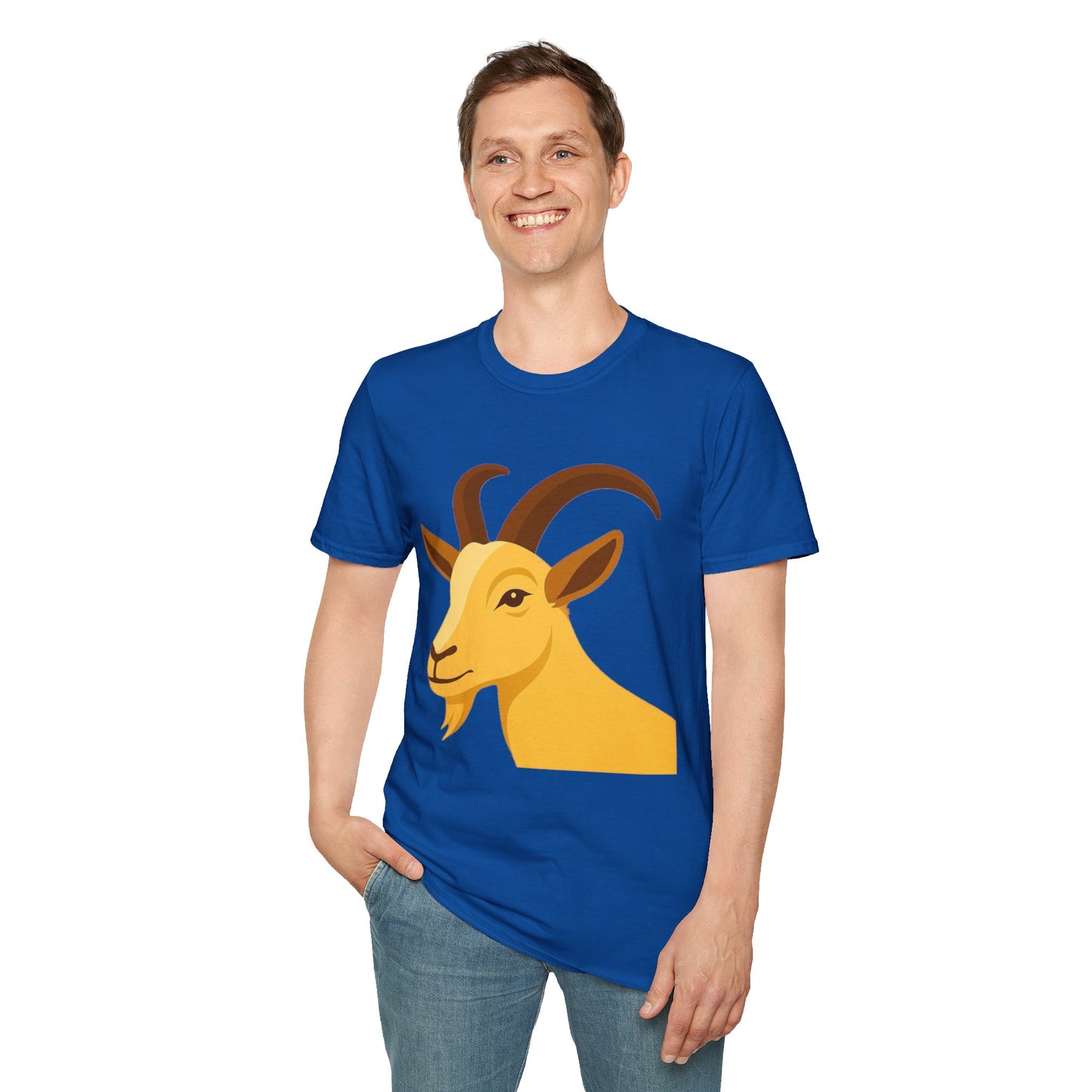 Golden Goat Unisex Softstyle T-Shirt | Cute Goat Tee for Animal Lovers, Birthday Gift, Casual Wear, Farmhouse Decor, Nature Fans