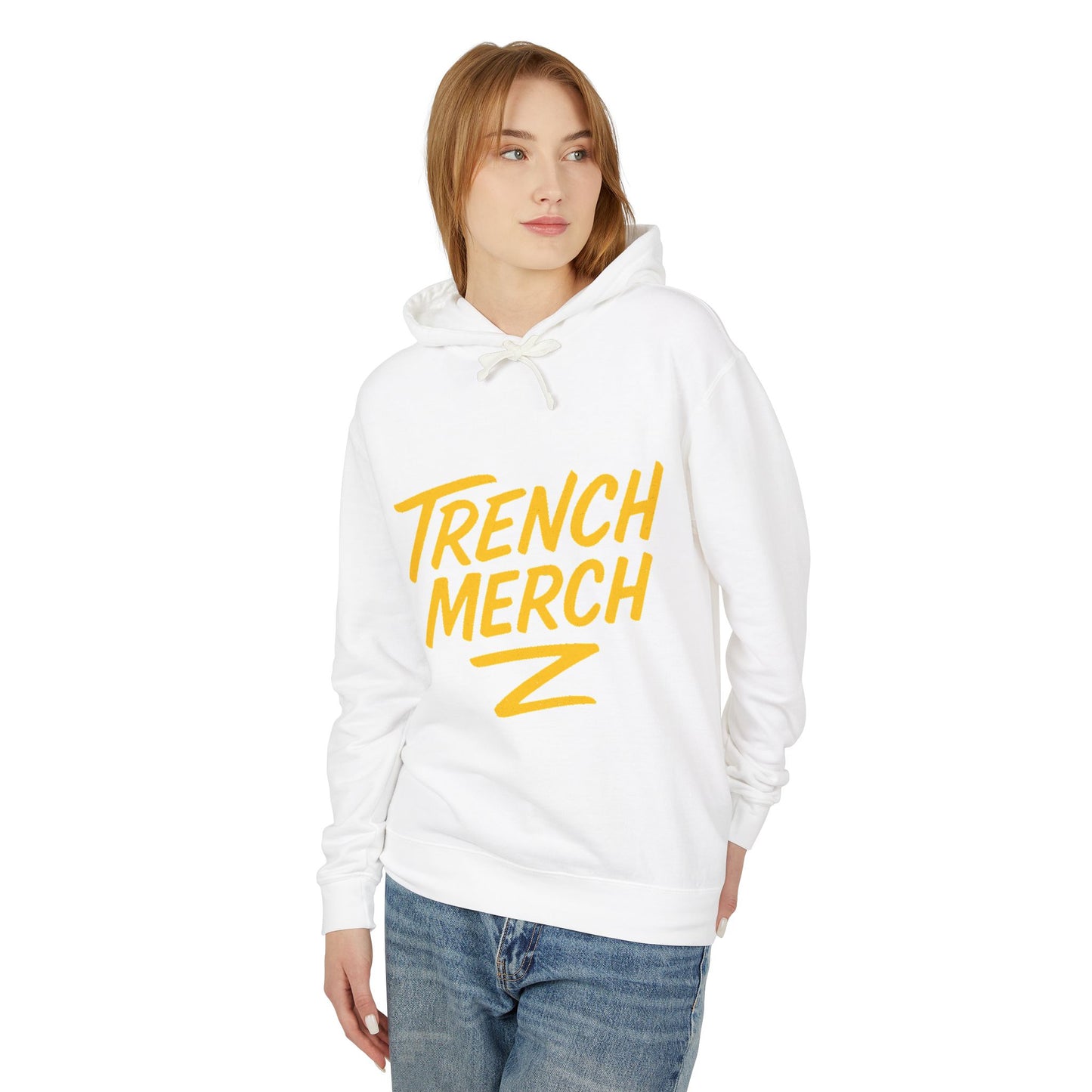 Trench Merch Unisex Lightweight Hooded Sweatshirt, Casual Streetwear, Spring Fashion, Gift for Friends, Layering Essential, Trendy Outfit