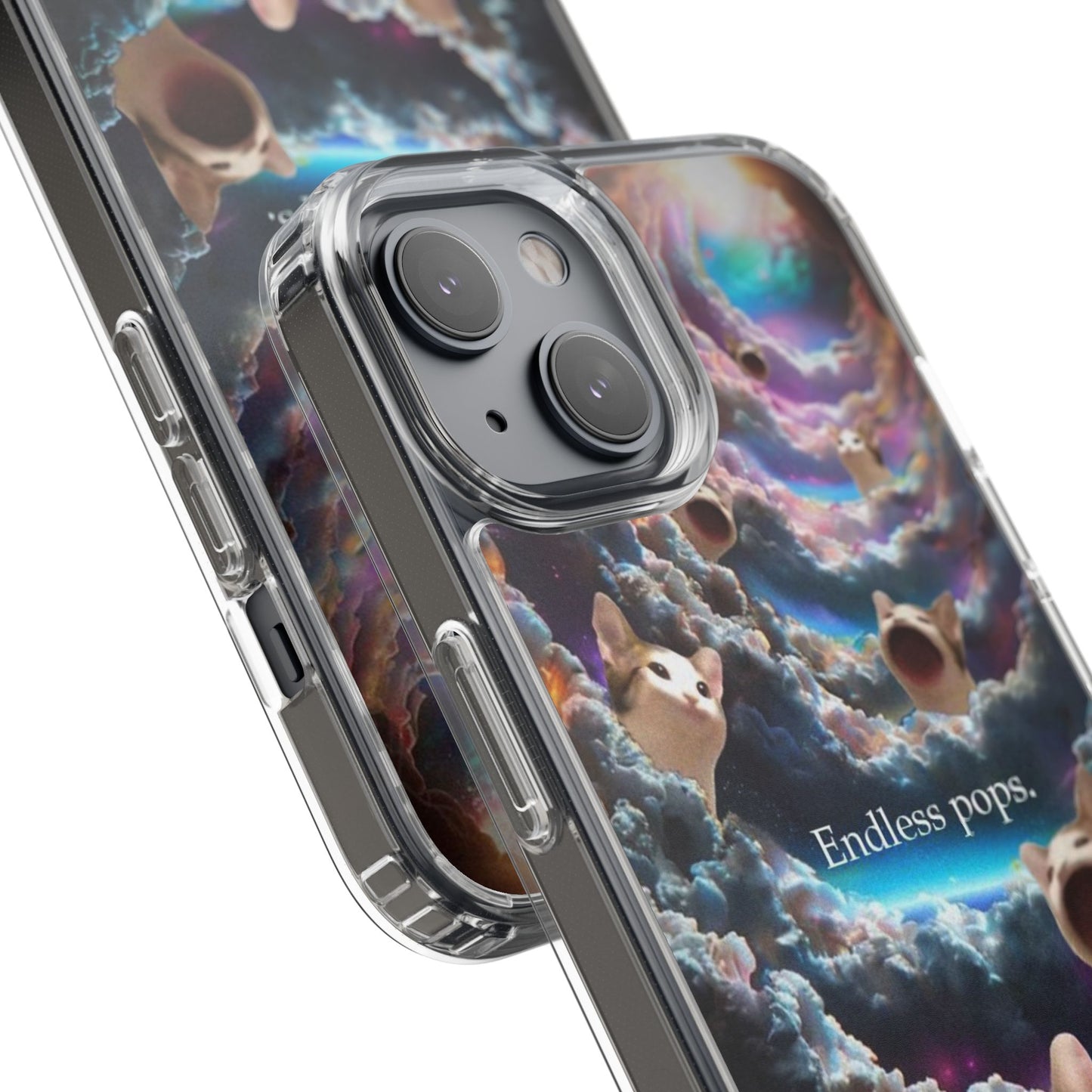 POPCAT Galaxy Cat Clear Phone Case, Cute Animal Phone Cover, Customizable Phone Accessory, Gift for Cat Lovers, Funny Phone Case