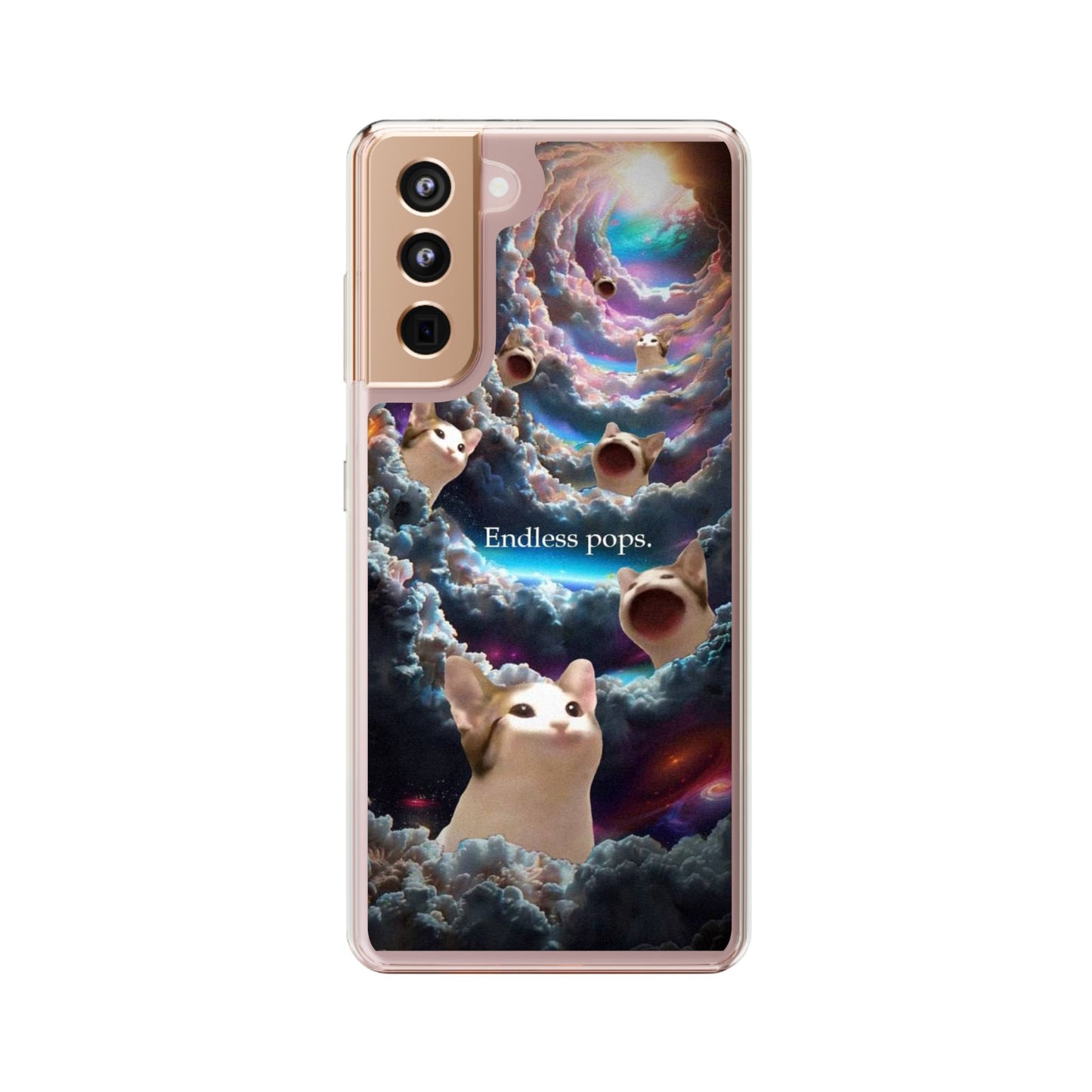 POPCAT Galaxy Cat Clear Phone Case, Cute Animal Phone Cover, Customizable Phone Accessory, Gift for Cat Lovers, Funny Phone Case