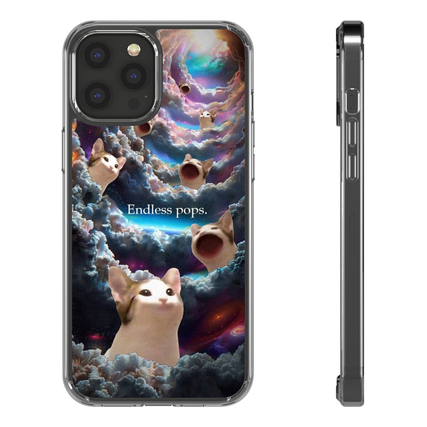 POPCAT Galaxy Cat Clear Phone Case, Cute Animal Phone Cover, Customizable Phone Accessory, Gift for Cat Lovers, Funny Phone Case