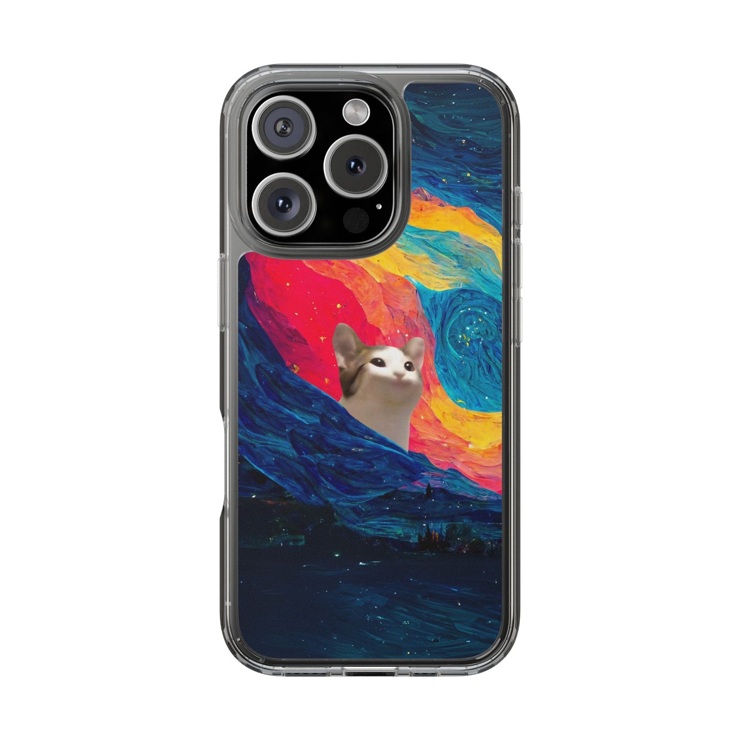 POPCAT Colorful Cat Phone Case, Artistic Clear Cases for Cat Lovers, Unique Gift, Customizable Phone Cover, Fun Pet Accessory, Vibrant Design
