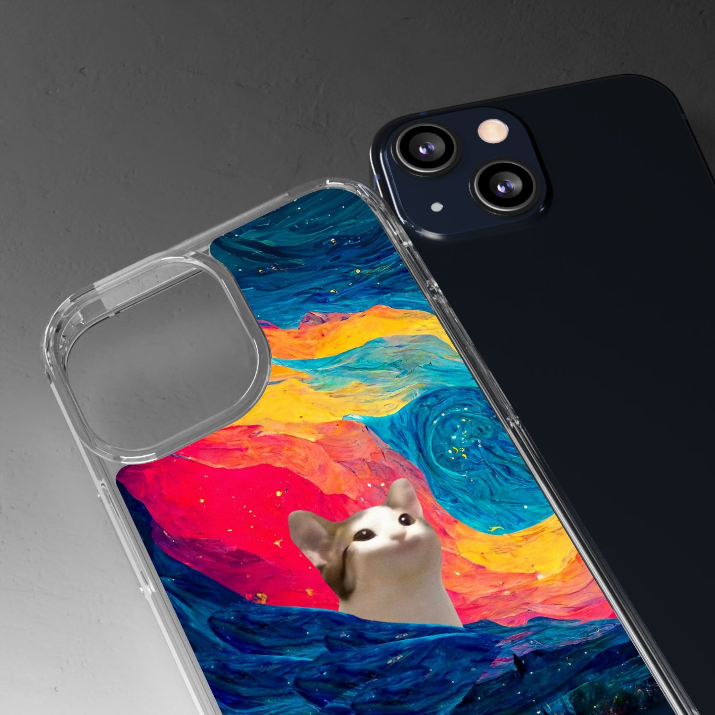 POPCAT Colorful Cat Phone Case, Artistic Clear Cases for Cat Lovers, Unique Gift, Customizable Phone Cover, Fun Pet Accessory, Vibrant Design