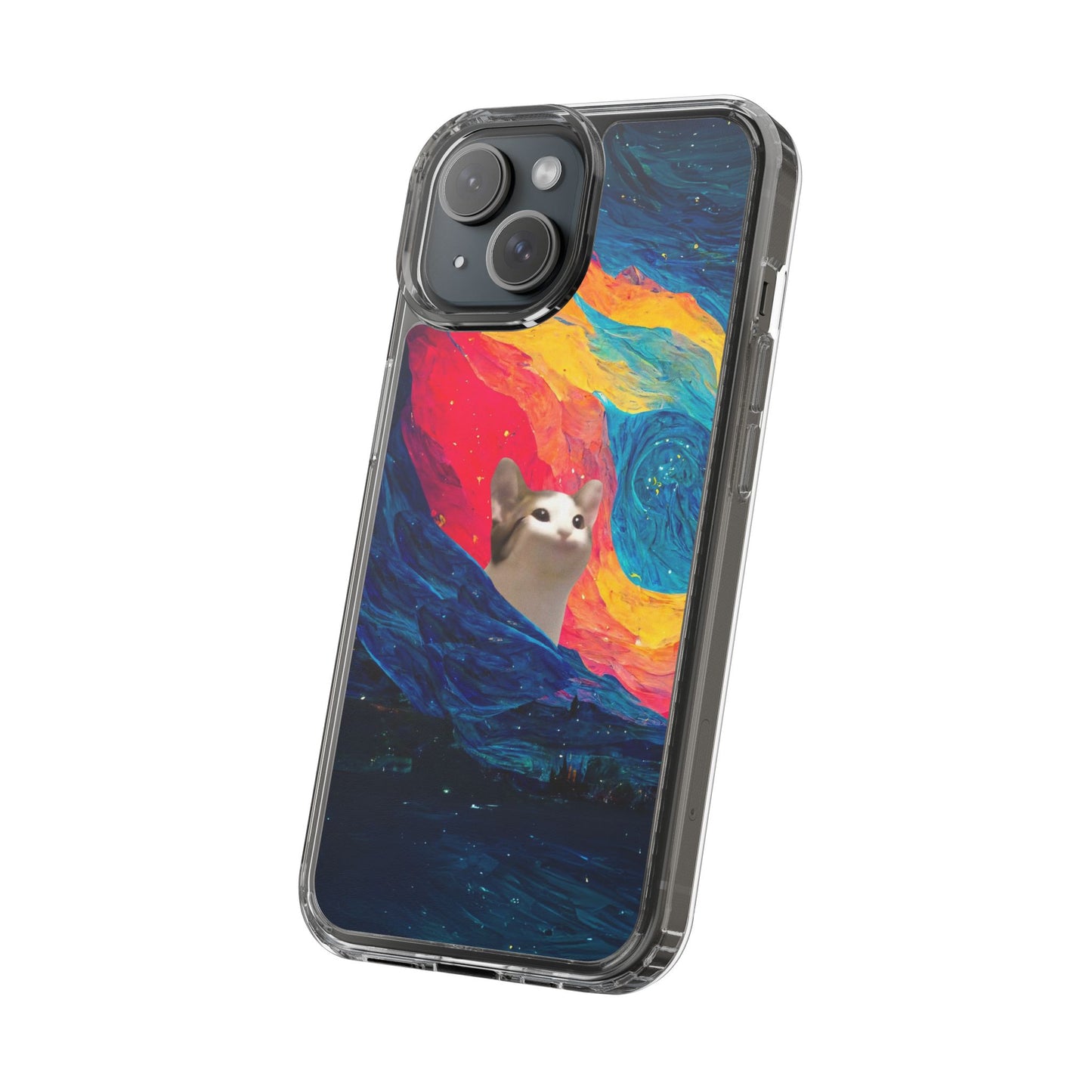 POPCAT Colorful Cat Phone Case, Artistic Clear Cases for Cat Lovers, Unique Gift, Customizable Phone Cover, Fun Pet Accessory, Vibrant Design