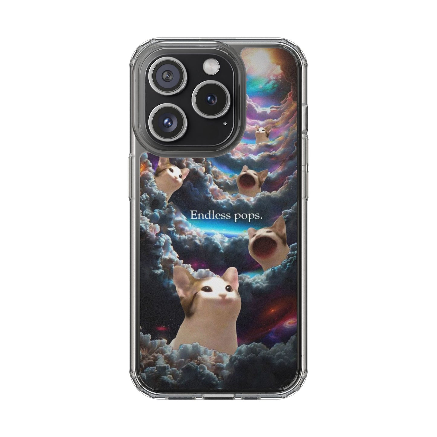 POPCAT Galaxy Cat Clear Phone Case, Cute Animal Phone Cover, Customizable Phone Accessory, Gift for Cat Lovers, Funny Phone Case