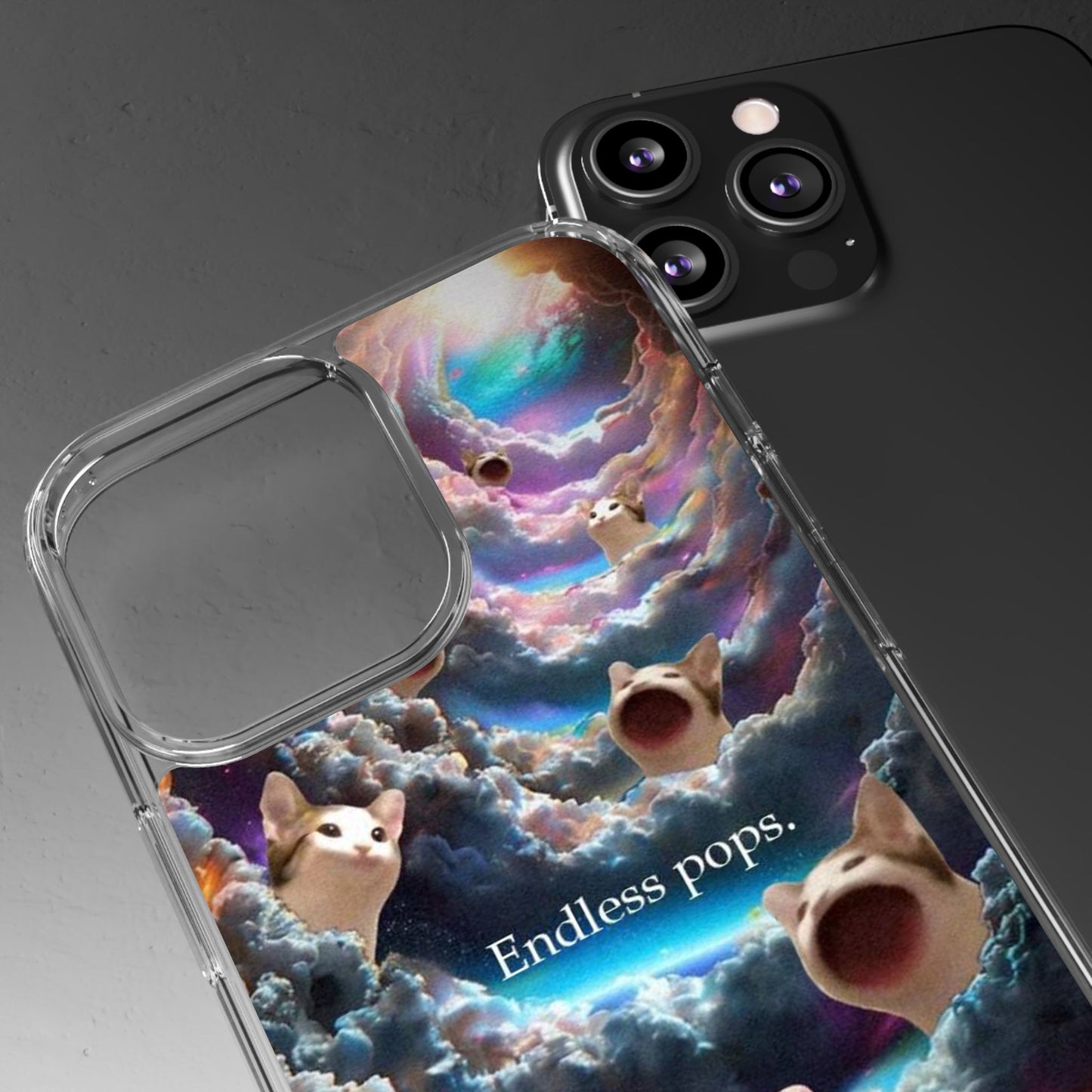 POPCAT Galaxy Cat Clear Phone Case, Cute Animal Phone Cover, Customizable Phone Accessory, Gift for Cat Lovers, Funny Phone Case