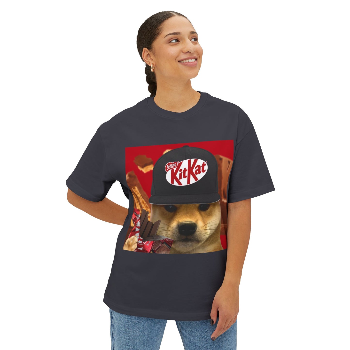KitKat WIF Unisex Oversized Boxy Tee, Funny Dog Shirt, Food Lover Gift, Pet Lover Casual Tee, Cute Graphic Tee, Humor T-Shirt