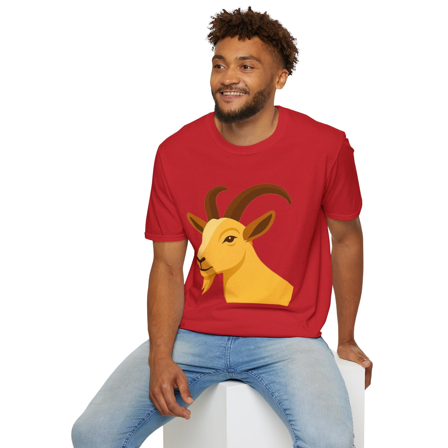 Golden Goat Unisex Softstyle T-Shirt | Cute Goat Tee for Animal Lovers, Birthday Gift, Casual Wear, Farmhouse Decor, Nature Fans