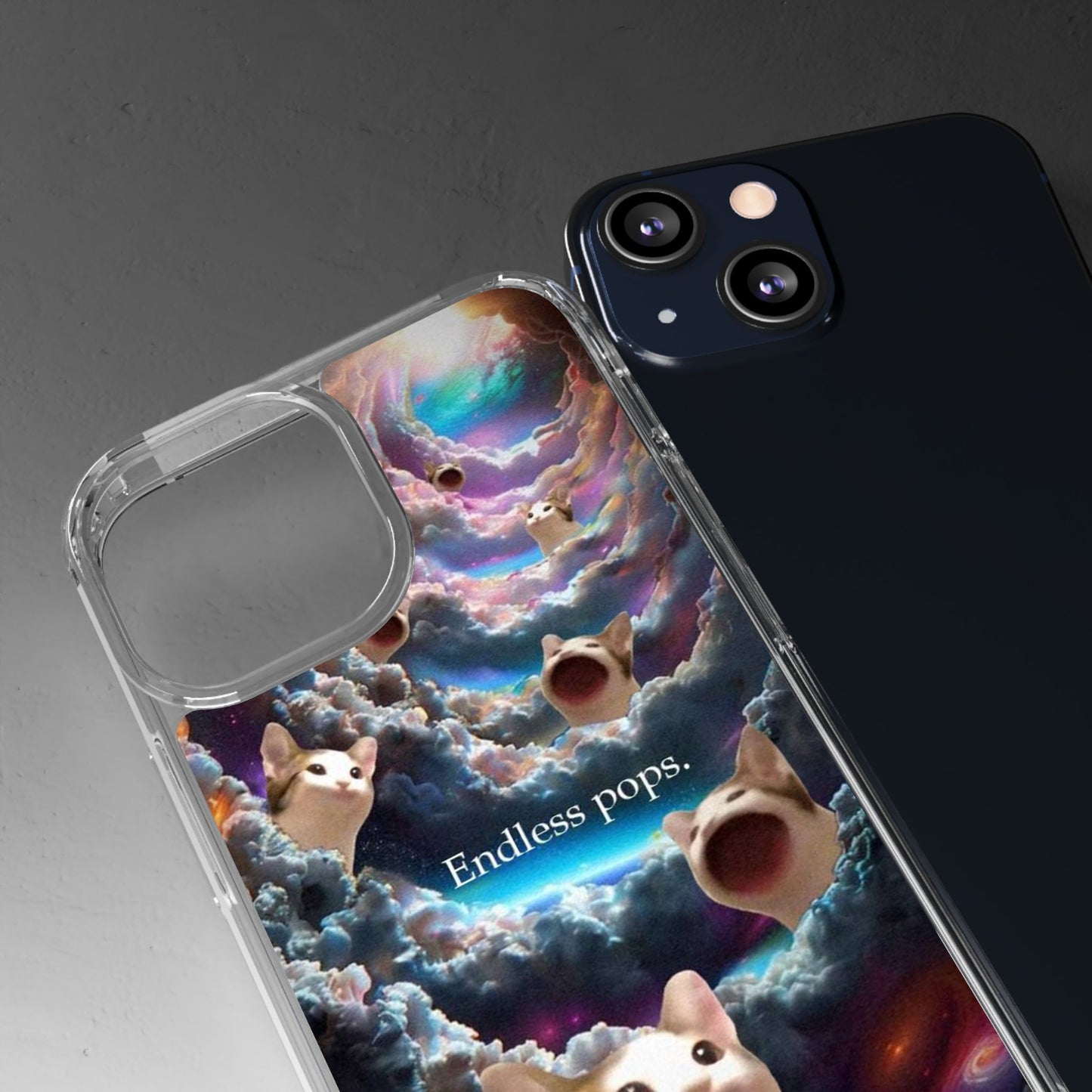 POPCAT Galaxy Cat Clear Phone Case, Cute Animal Phone Cover, Customizable Phone Accessory, Gift for Cat Lovers, Funny Phone Case