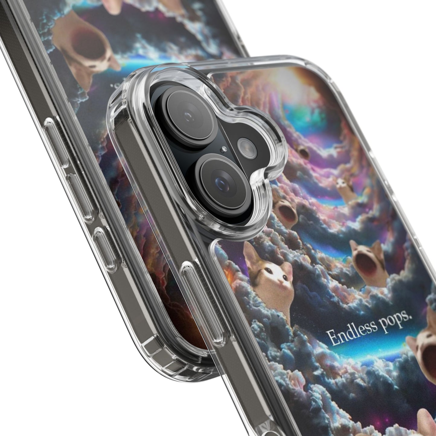 POPCAT Galaxy Cat Clear Phone Case, Cute Animal Phone Cover, Customizable Phone Accessory, Gift for Cat Lovers, Funny Phone Case