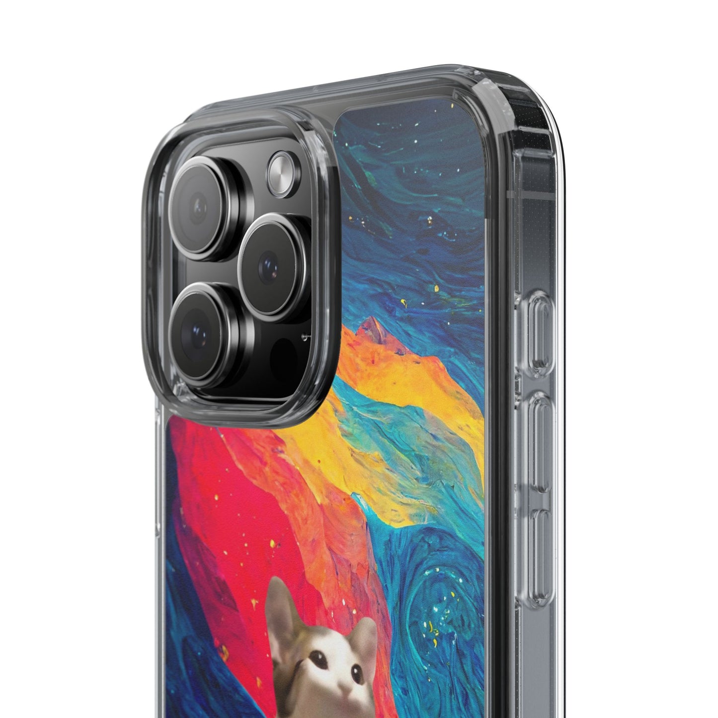 POPCAT Colorful Cat Phone Case, Artistic Clear Cases for Cat Lovers, Unique Gift, Customizable Phone Cover, Fun Pet Accessory, Vibrant Design