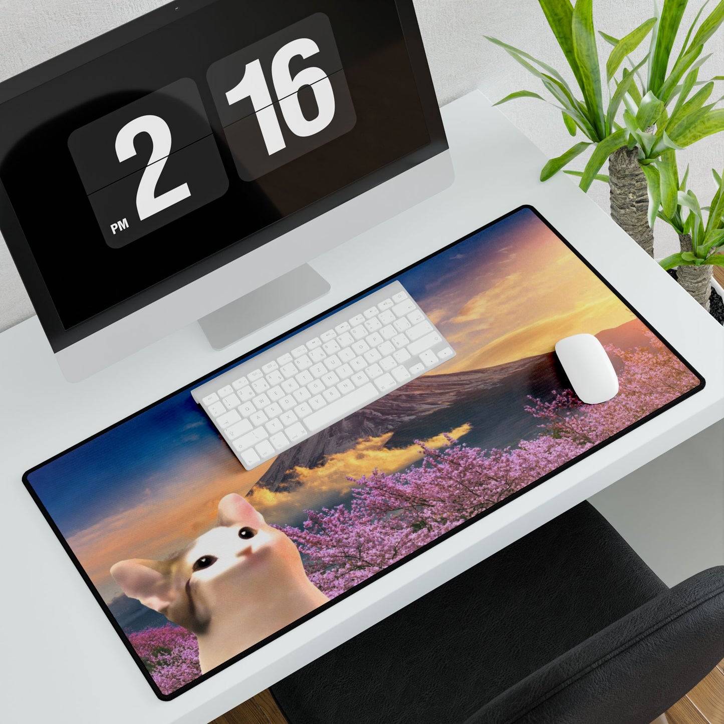 POPCAT Desk Mat with Mountain Scenery, Office Decor, Gaming Mouse Pad, Cute Cat Gifts, Desk Accessories