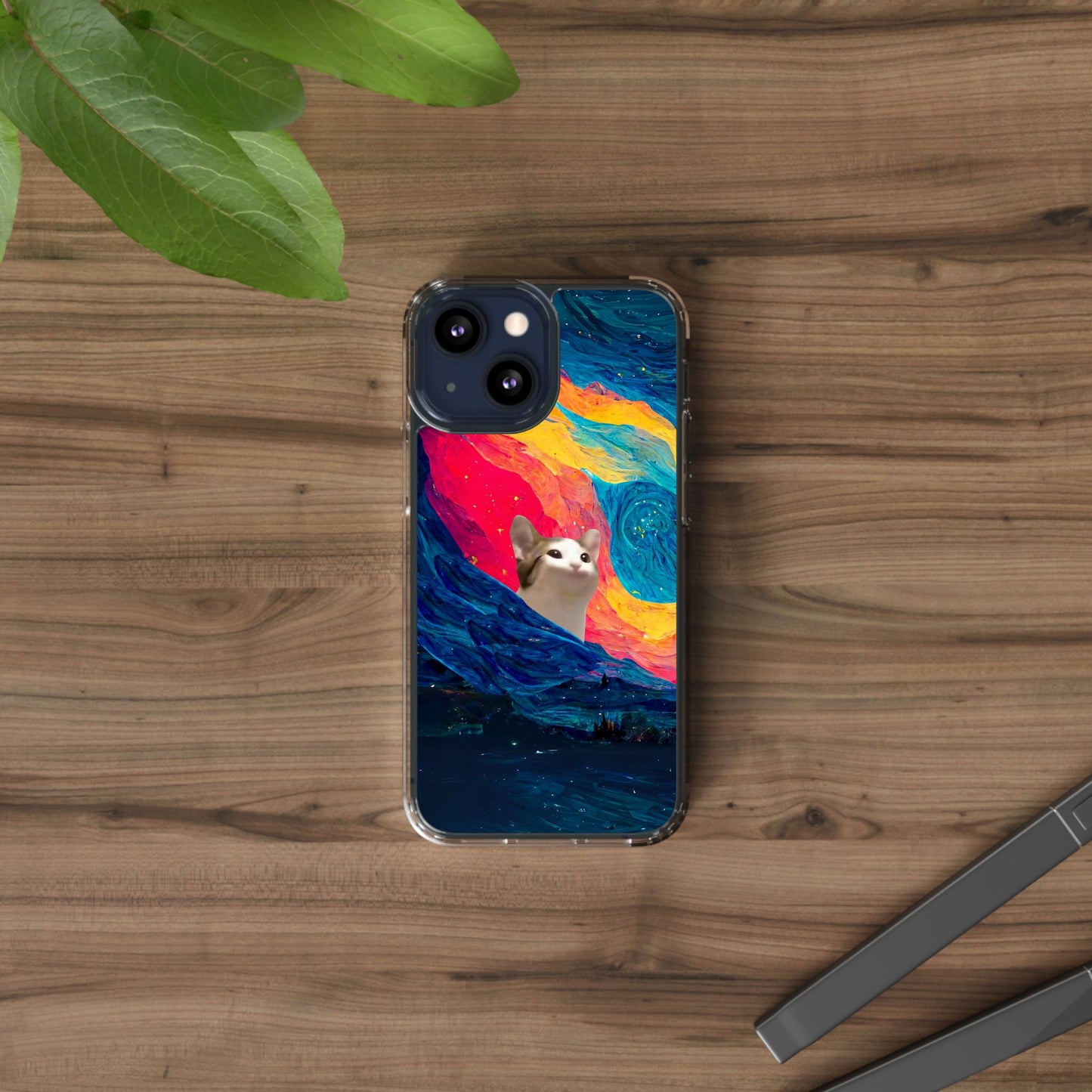 POPCAT Colorful Cat Phone Case, Artistic Clear Cases for Cat Lovers, Unique Gift, Customizable Phone Cover, Fun Pet Accessory, Vibrant Design
