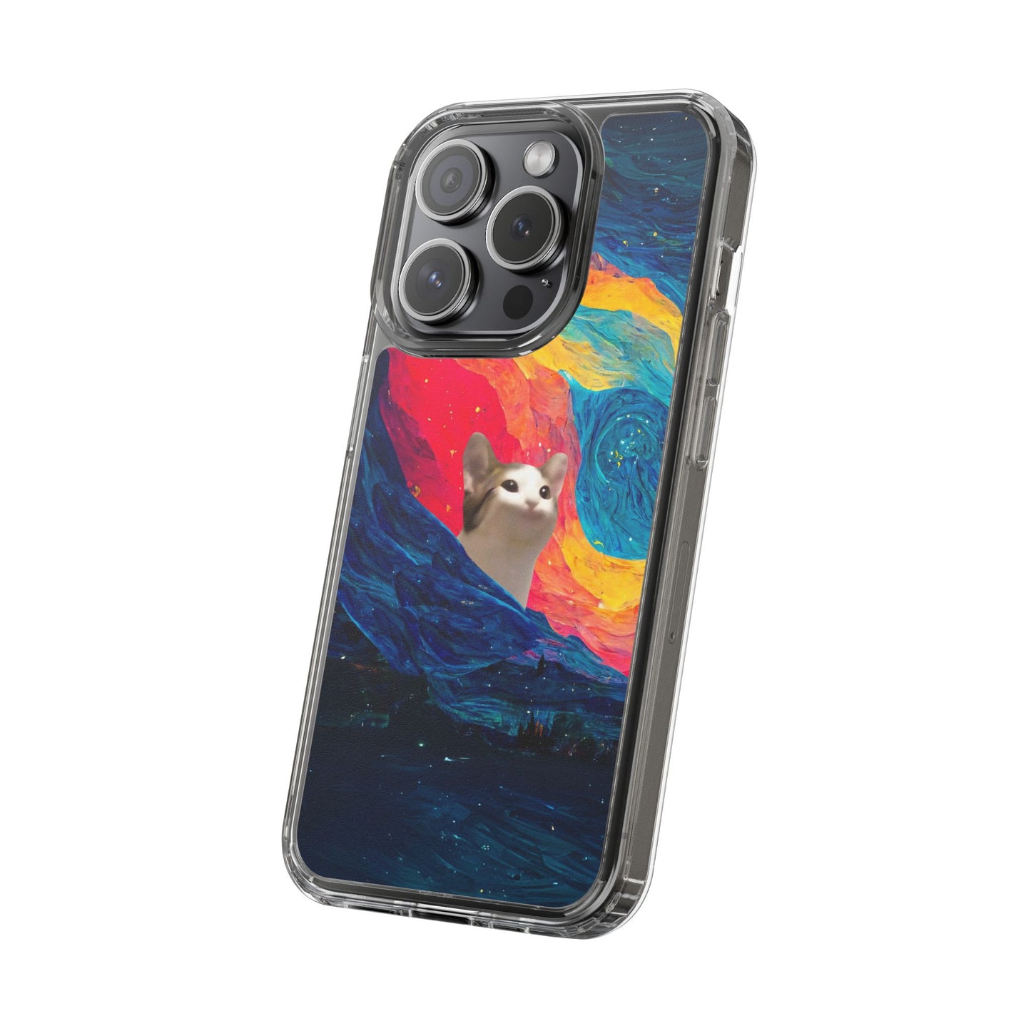 POPCAT Colorful Cat Phone Case, Artistic Clear Cases for Cat Lovers, Unique Gift, Customizable Phone Cover, Fun Pet Accessory, Vibrant Design