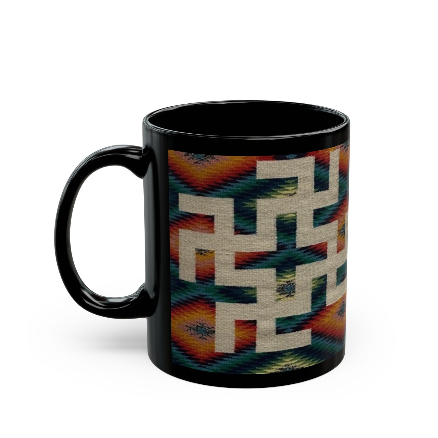 Yei Stylish Black Mug with Tribal Design, Perfect for Coffee Lovers, Gifts for Him/Her, Boho Home Decor, Unique Tea Mug, Customizable Drinkware