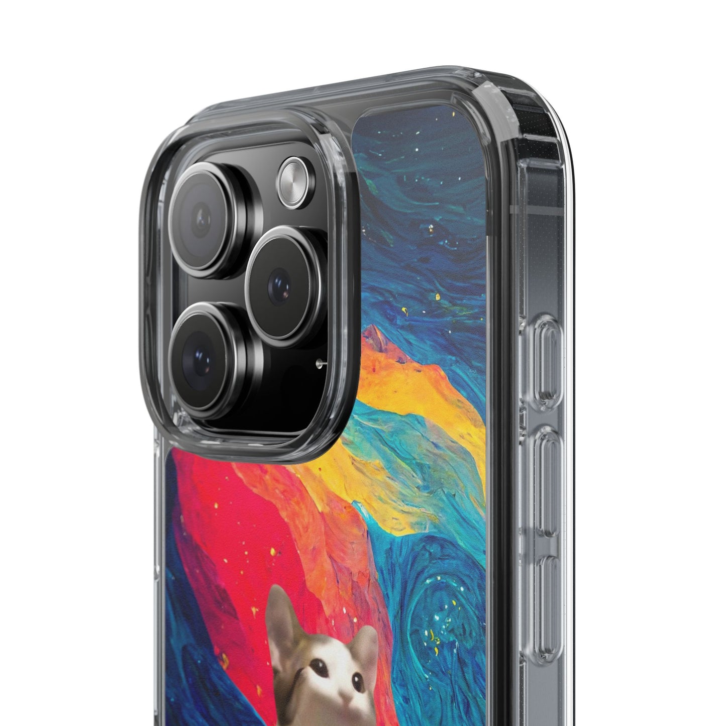 POPCAT Colorful Cat Phone Case, Artistic Clear Cases for Cat Lovers, Unique Gift, Customizable Phone Cover, Fun Pet Accessory, Vibrant Design