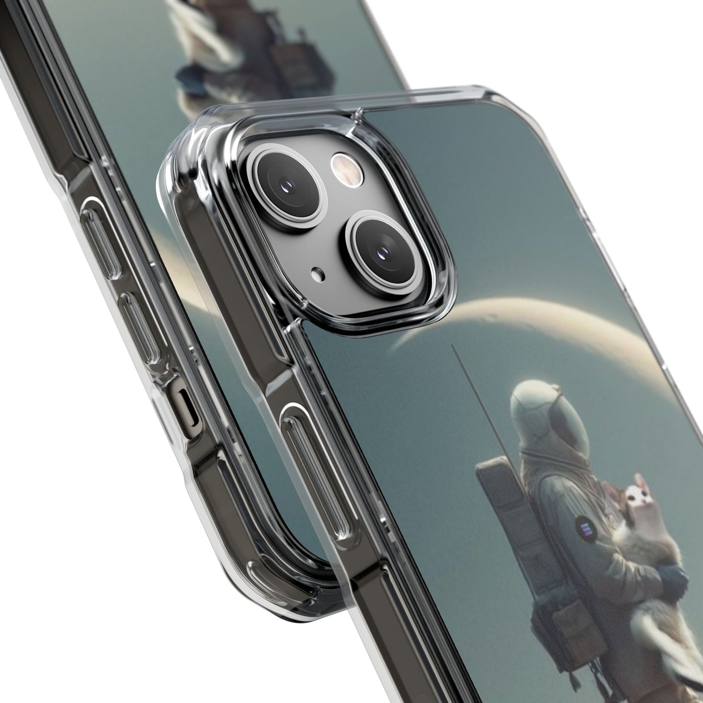 POPCAT Astronaut Phone Case, Clear Impact Case, Unique Galaxy Art Cover, Gift for Space Lovers, Cute Cat and Space Theme, Eco-Friendly