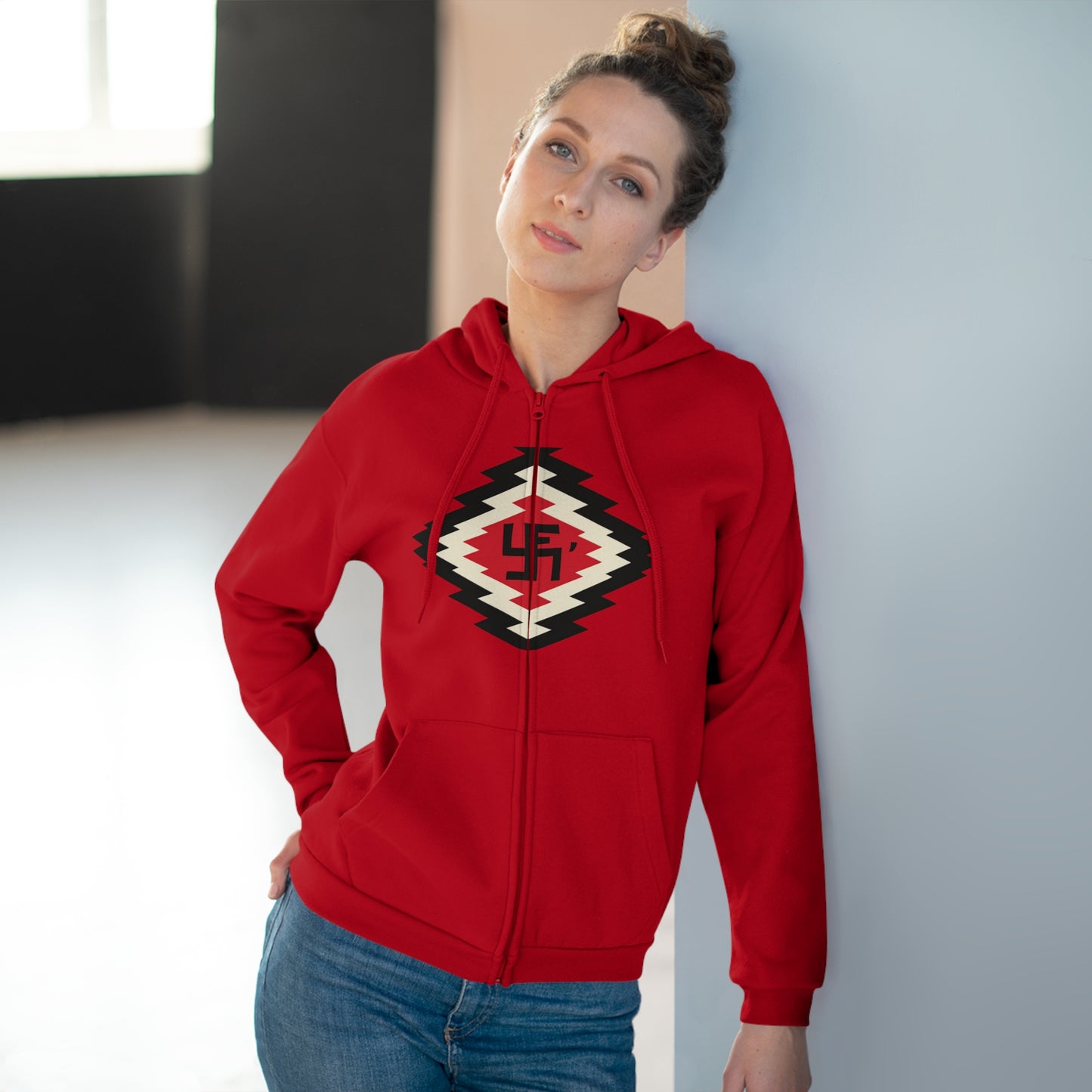 Yei Navajo Inspired Unisex Hooded Zip Sweatshirt, Cozy Layering, Gift for Him/Her, Fall/Winter Fashion, Boho Style, Casual Wear