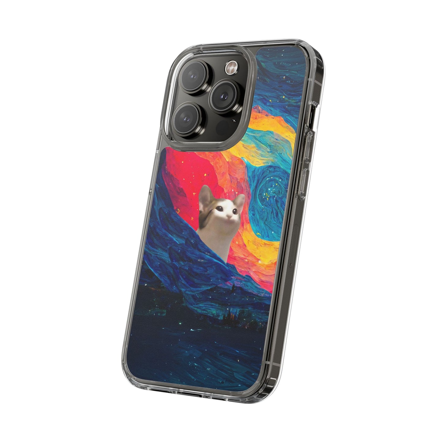 POPCAT Colorful Cat Phone Case, Artistic Clear Cases for Cat Lovers, Unique Gift, Customizable Phone Cover, Fun Pet Accessory, Vibrant Design