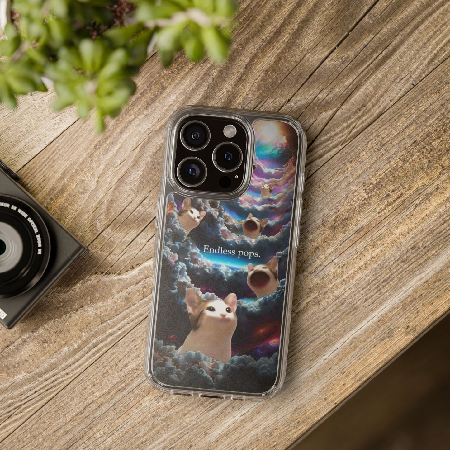 POPCAT Galaxy Cat Clear Phone Case, Cute Animal Phone Cover, Customizable Phone Accessory, Gift for Cat Lovers, Funny Phone Case