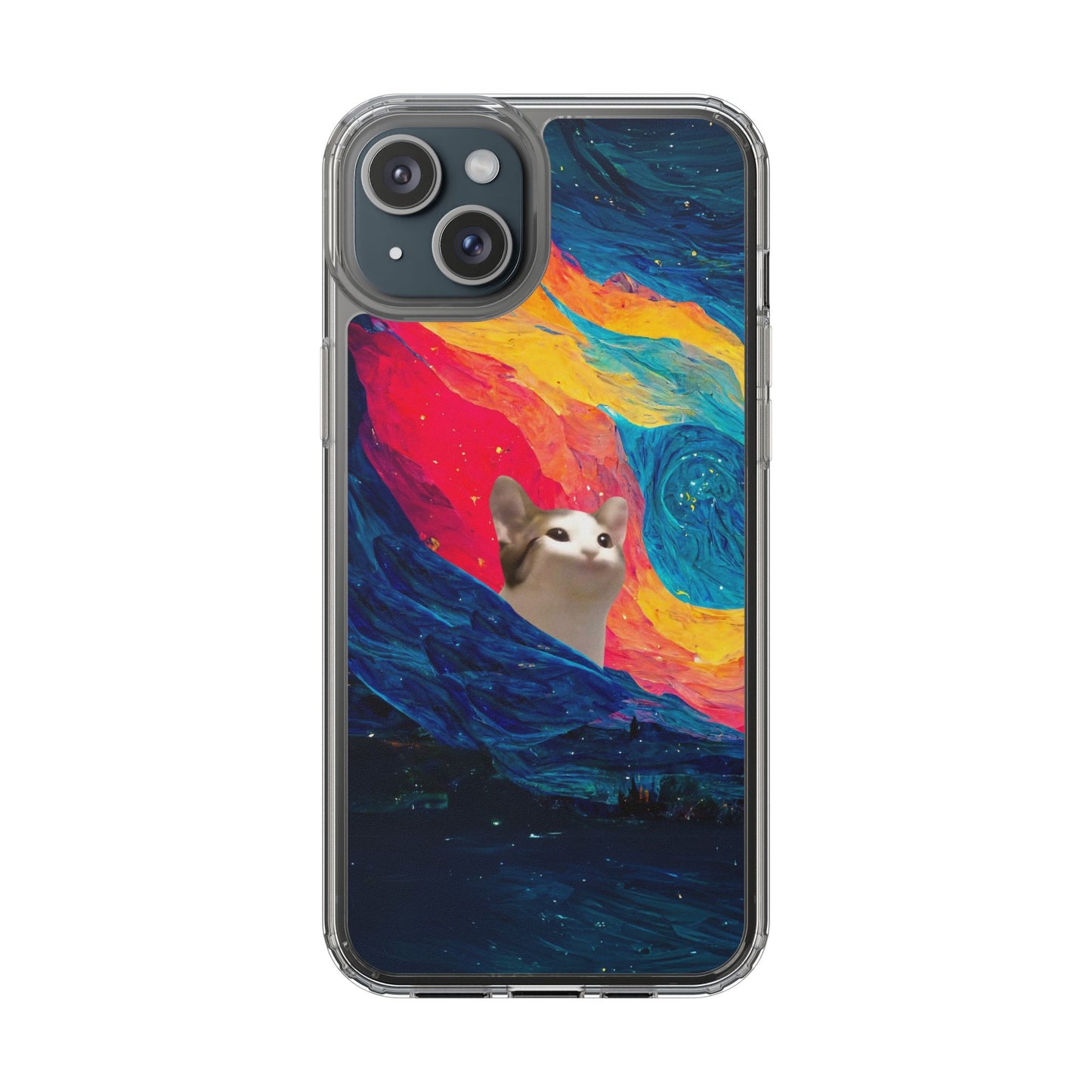 POPCAT Colorful Cat Phone Case, Artistic Clear Cases for Cat Lovers, Unique Gift, Customizable Phone Cover, Fun Pet Accessory, Vibrant Design
