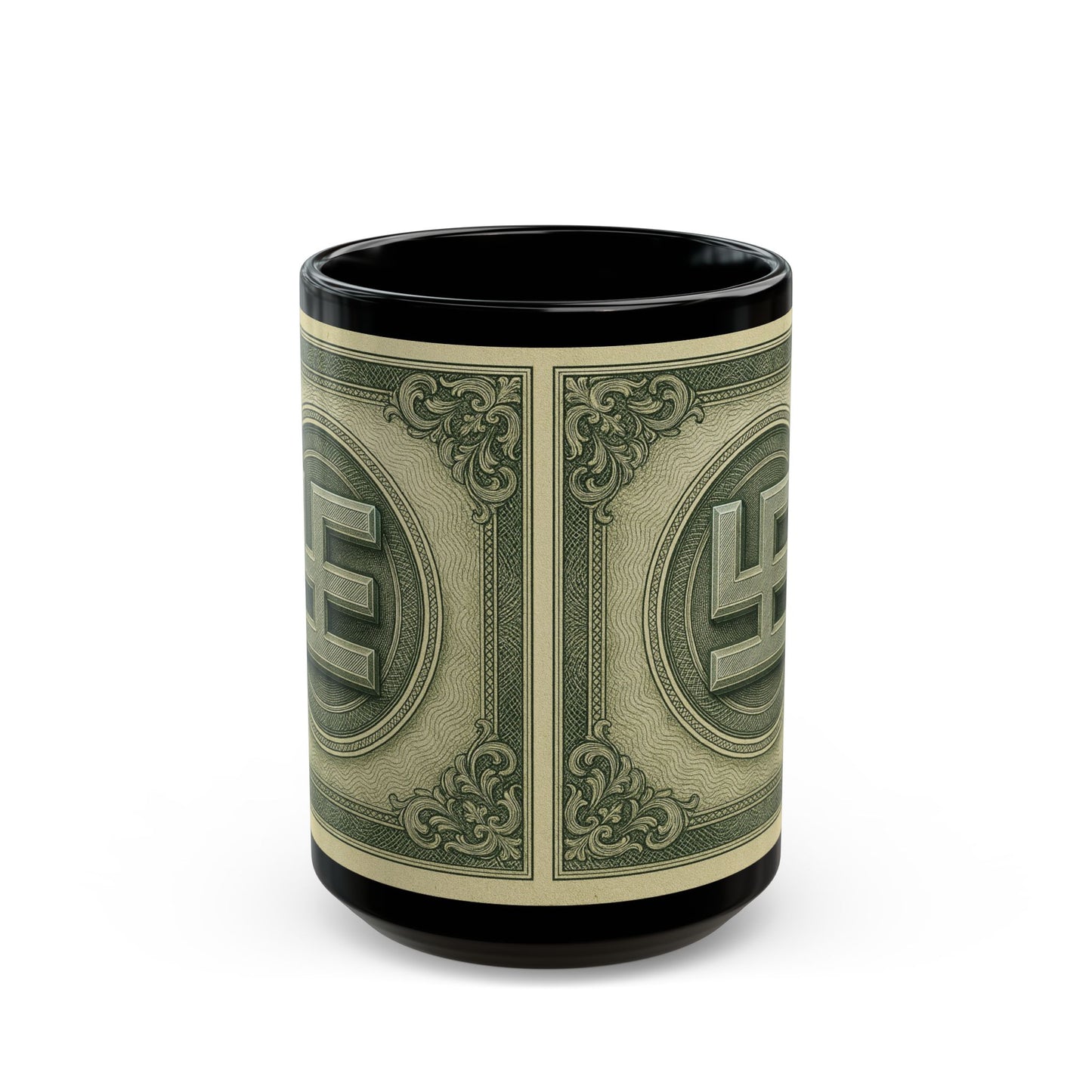 Swasticoin Unique Black Money Design Mug for Coffee Lovers, Funny Gift for Birthdays, Office Decor, Unique Collectible