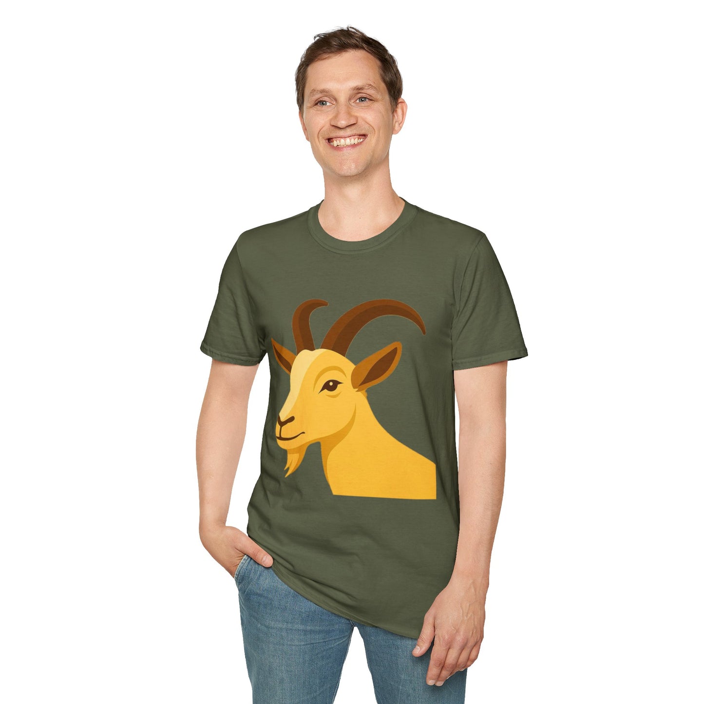Golden Goat Unisex Softstyle T-Shirt | Cute Goat Tee for Animal Lovers, Birthday Gift, Casual Wear, Farmhouse Decor, Nature Fans