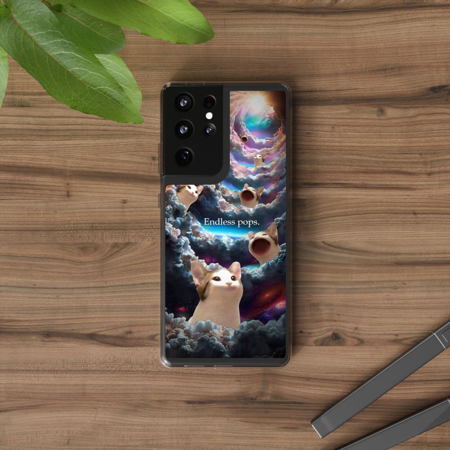 POPCAT Galaxy Cat Clear Phone Case, Cute Animal Phone Cover, Customizable Phone Accessory, Gift for Cat Lovers, Funny Phone Case