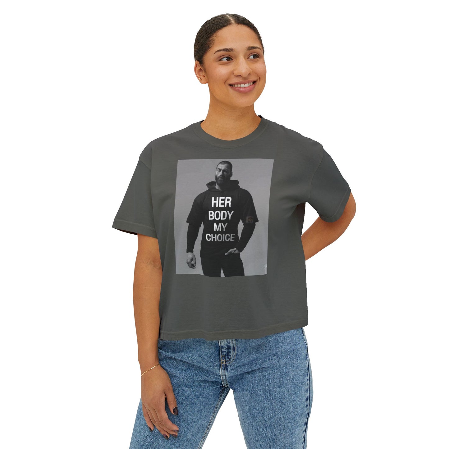 GIGA Empowerment Women's Boxy Tee - Her Body My Choice, Feminist Top, Graphic Tee, Casual Wear, Gift for Activists