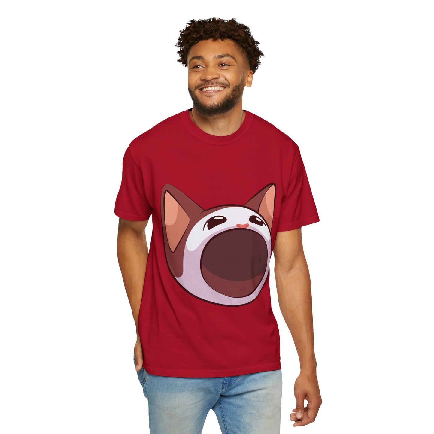 POPCAT Whimsical Cat Face T-Shirt, Unisex Garment-Dyed Tee for Cat Lovers, Cute Casual Wear, Gift for Pet Owners, Perfect for Everyday Style