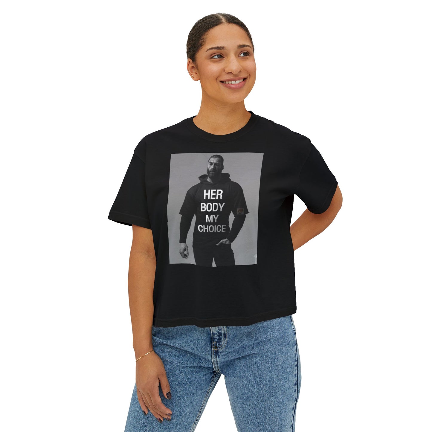 GIGA Empowerment Women's Boxy Tee - Her Body My Choice, Feminist Top, Graphic Tee, Casual Wear, Gift for Activists