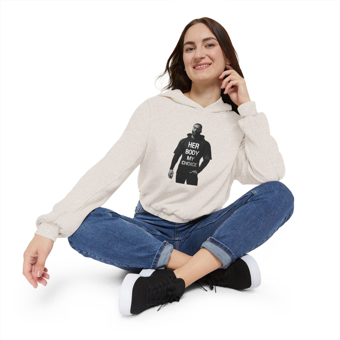 GIGA Empowering Women's Cinched Bottom Hoodie - Her Body My Choice, Feminist Apparel, Activist Fashion, Gift for Her, Casual Wear