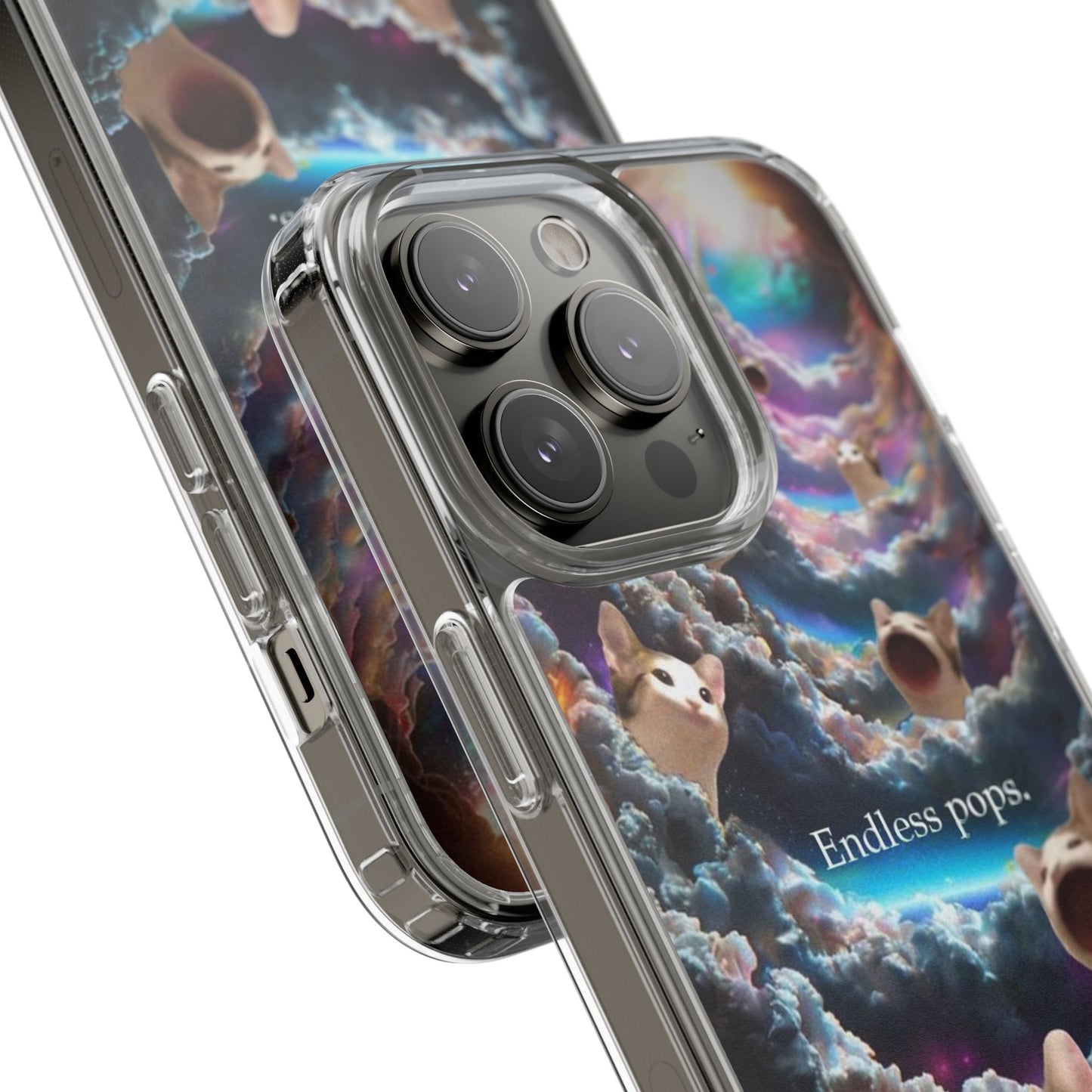 POPCAT Galaxy Cat Clear Phone Case, Cute Animal Phone Cover, Customizable Phone Accessory, Gift for Cat Lovers, Funny Phone Case