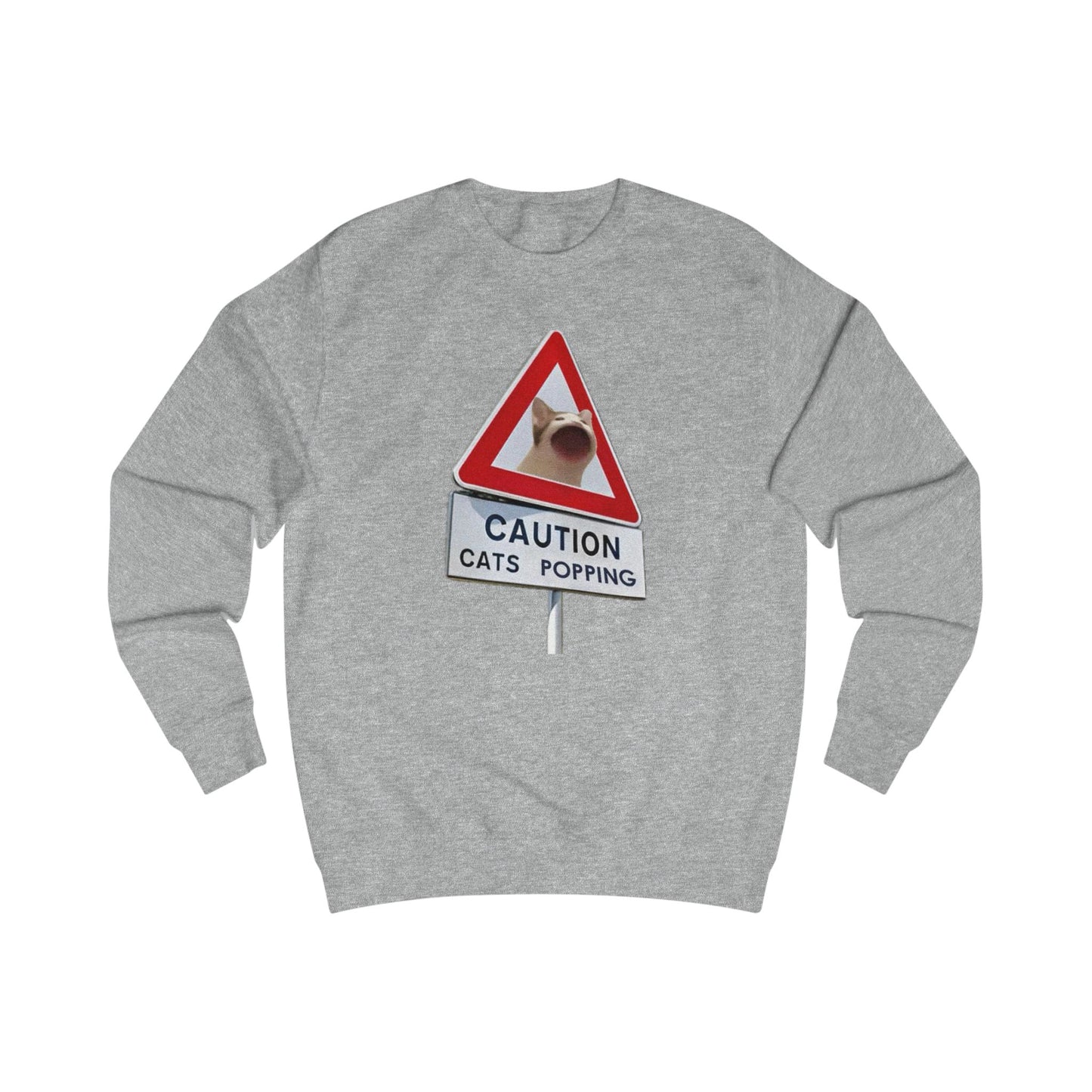 POPCAT Caution Cats Popping Sweatshirt | Fun Unisex Pullover | Cat Lover Gift, Quirky Humor Apparel, Cute Animal Shirt, Cozy Lounge Wear