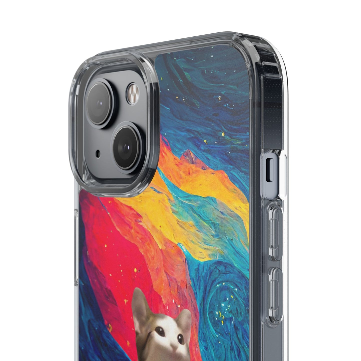 POPCAT Colorful Cat Phone Case, Artistic Clear Cases for Cat Lovers, Unique Gift, Customizable Phone Cover, Fun Pet Accessory, Vibrant Design