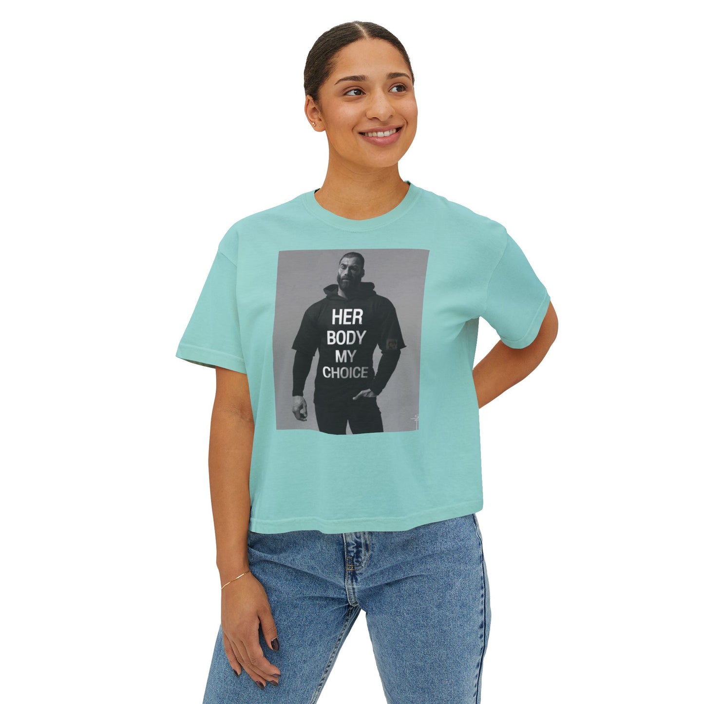 GIGA Empowerment Women's Boxy Tee - Her Body My Choice, Feminist Top, Graphic Tee, Casual Wear, Gift for Activists