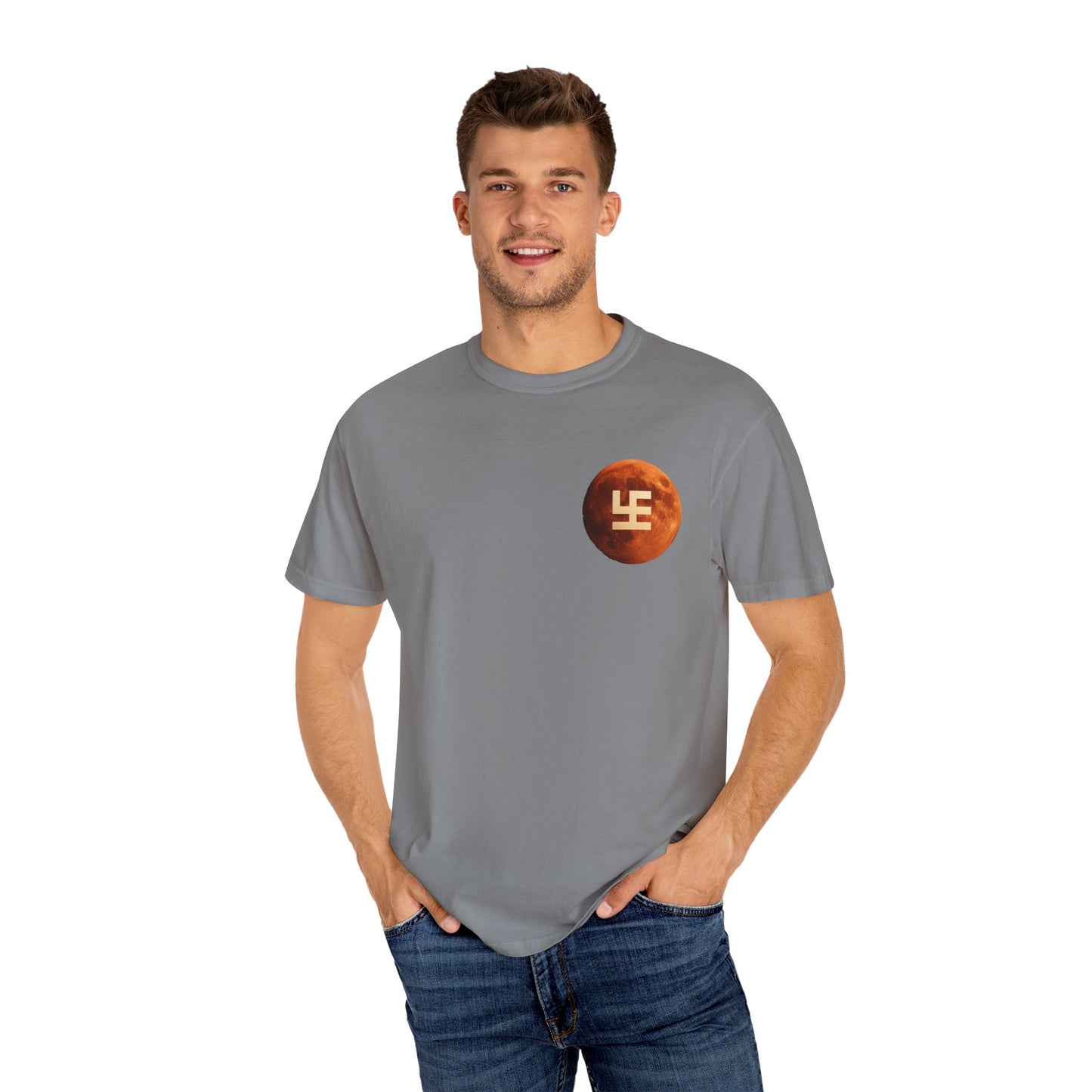Swasticoin Cosmic Unisex T-Shirt with Moon Design, Perfect for Everyday Wear, Casual Outings, Gifts for Space Enthusiasts, and Eco-friendly Fashion